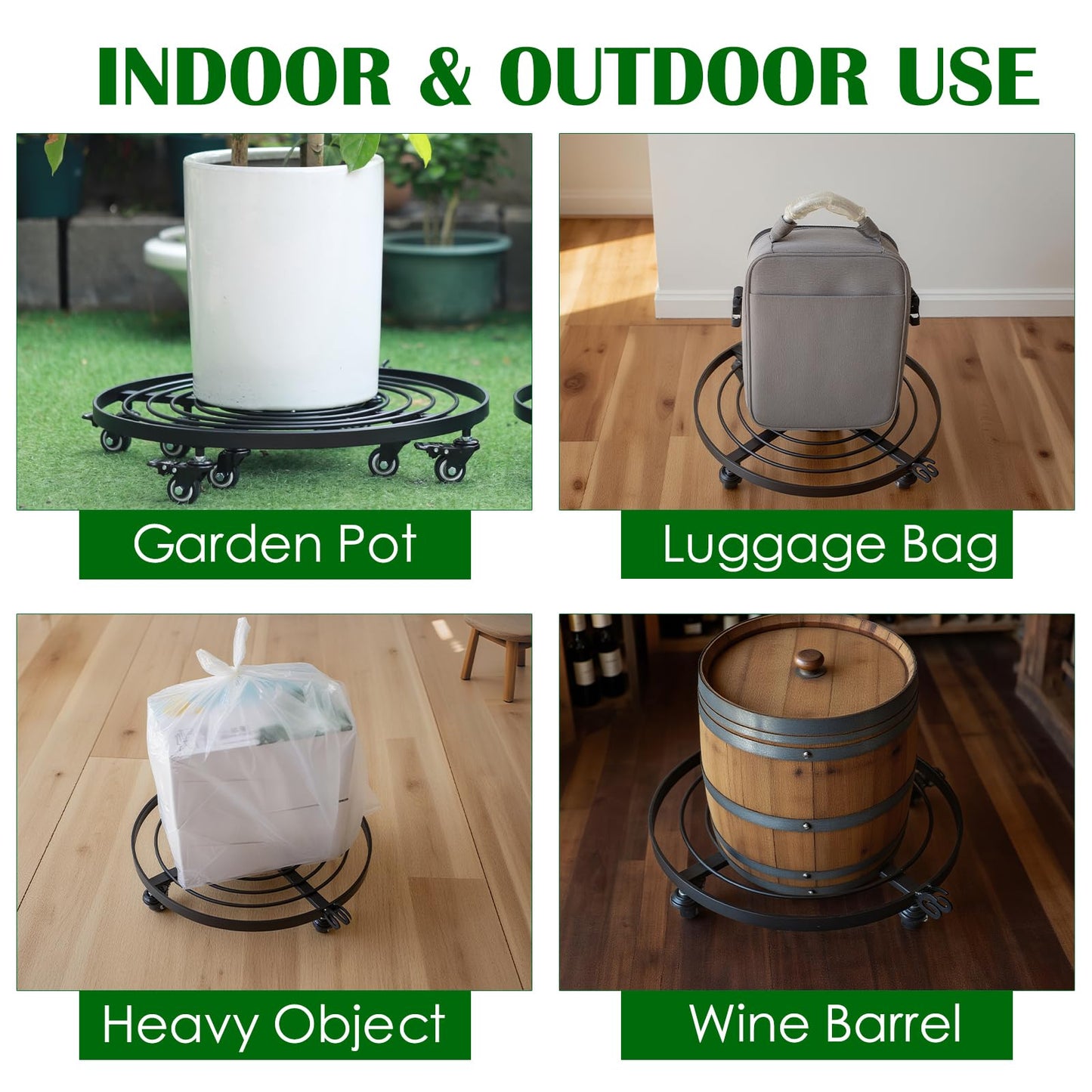 Goooxim 22 Inch Plant Rollers with Wheels - Heavy Duty Steel Round Dolly for Easy Indoor/Outdoor Movement, Removable Handle & 360° Swivel Wheels, Perfect for Large Pots, Planters & Trees