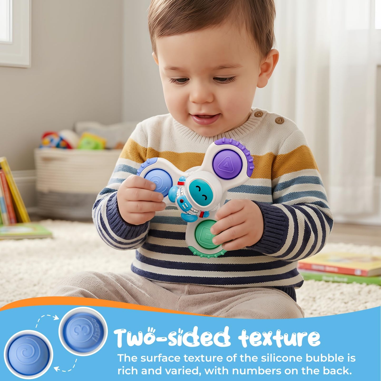 CalfQueen Baby Rocket Suction Cup Spinner Travel Toys for Kids Ages 1-3, Fidget Spinner Toys for 1 Year Old Boy Girl 12 Months, Sensory Bath Toy for Toddlers Infants Birthday Gifts