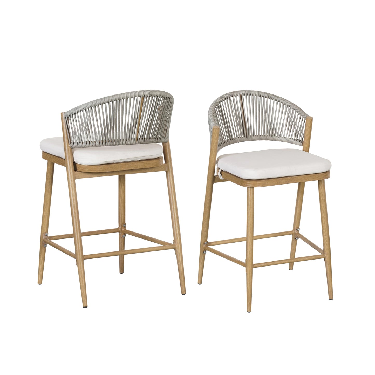 Christopher Knight Home Hearth 26.00" Patio Barstools Set of 2, Woven Wicker Counter Stool, Aluminum Frame Barstool, PE Rattan Scallop-Shape Backrest Woodlike Stool for Backyard Balcony Garden, Maple