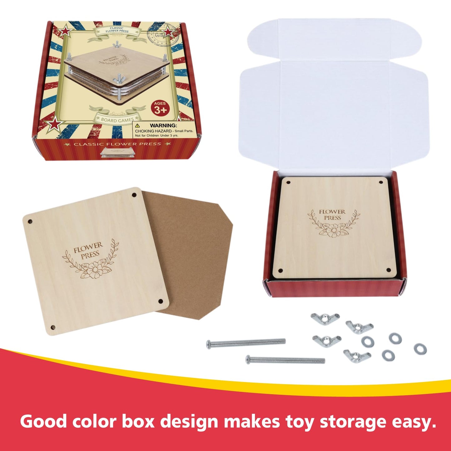 GOTHINK Flower Press Kit - 6 Layers 6 x 6 Inches, Easy to Use, DIY Dried and Preserved Flowers and Leaves, Plants Art & Crafts Wooden Flower Pressing Kit for Adults and Kids