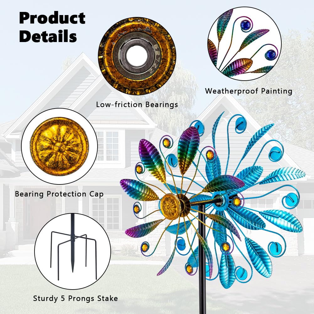 VEWOSTAR Metal Wind Spinners for Outdoor, 360° Spinning Wind Sculpture with Sturdy Metal Stake, Art Decor for Garden, Yard, Patio, Lawn - Ideal Gift for Family & Friends