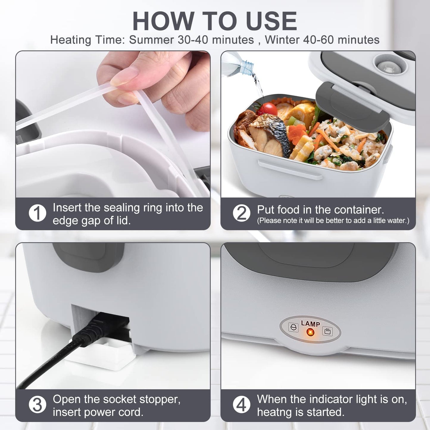 Herrfilk Electric Lunch Box Food Heater, 3 in 1 Ultra Quick Heated Lunch Boxes for Adults, 12V/24V/110V Portable Food Warmer for Car/Truck/Office With Fork Spoon and Insulated Carry Bag