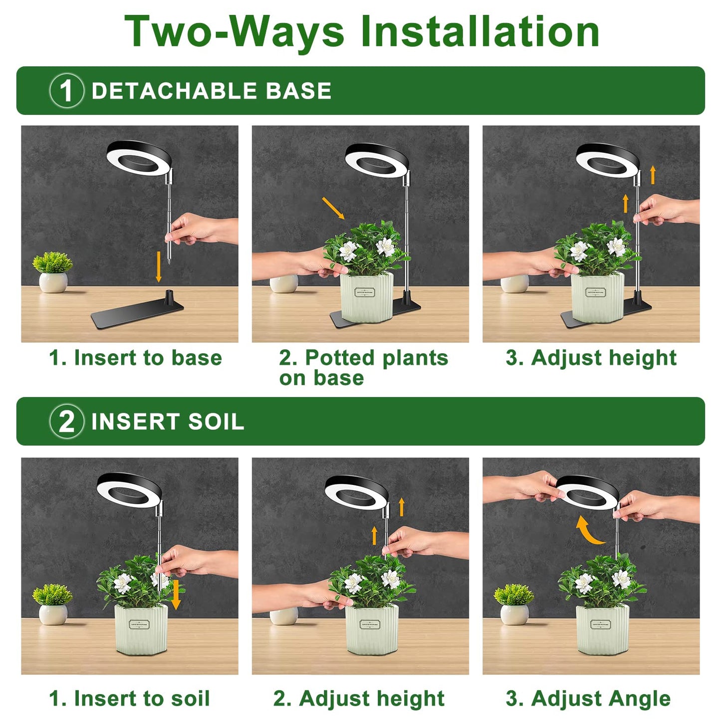Aokrean Grow Lights for Indoor Plants, 48 LEDs Full Spectrum Plant Light for Indoor Plants, Height Adjustable Growing Lamp with Base, 3 Optional Spectrums, Auto Timer 3/9/12Hrs, 10 Brightness, 2 Pack
