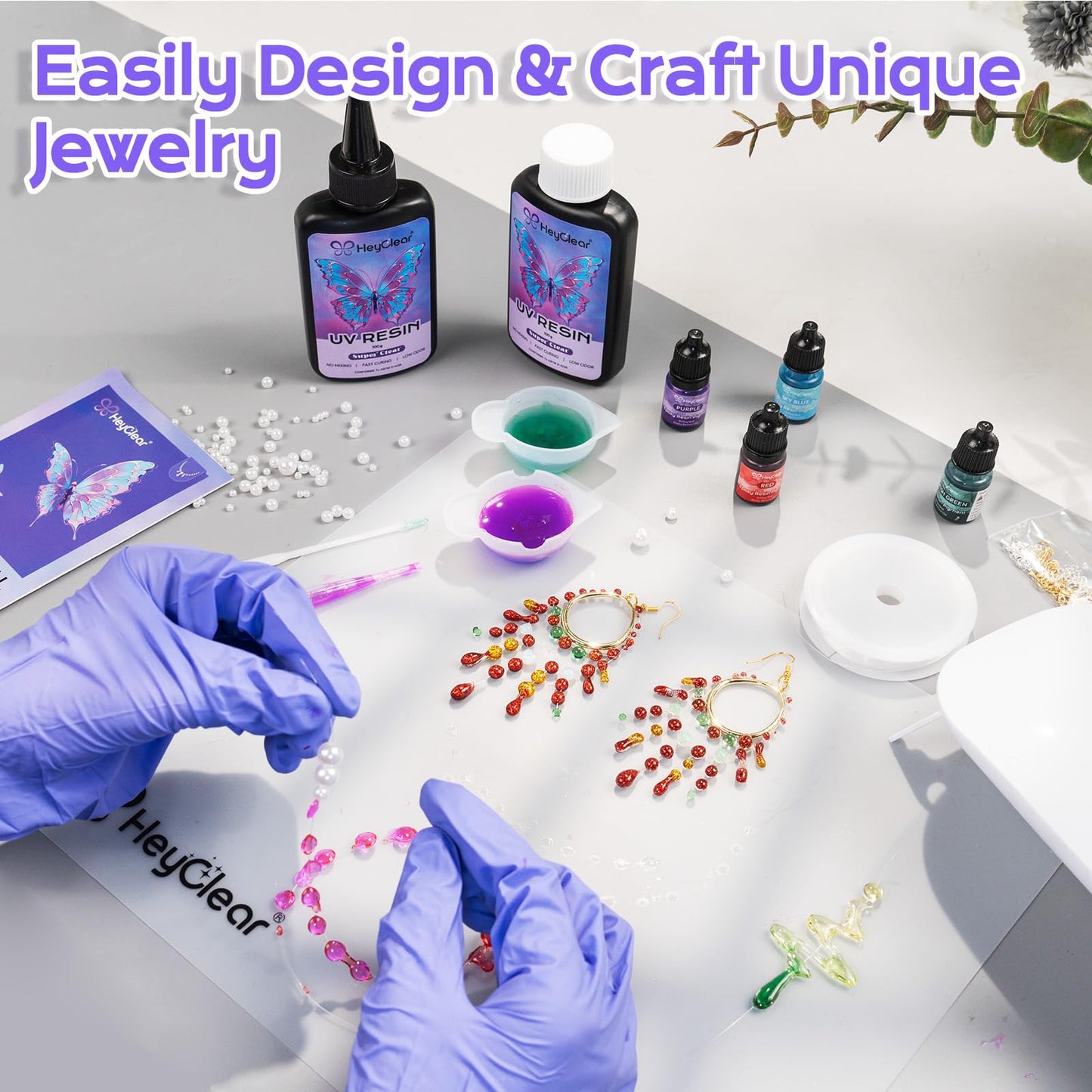 HeyClear UV Resin Kit Jewelry Making Supplies with 18 LED Beads UV Light -200g UV Resina Clear, Hard, Premixed and Fast Curing UV Glue for Coating, Create Decorations, DIY Art Crafts for Adults