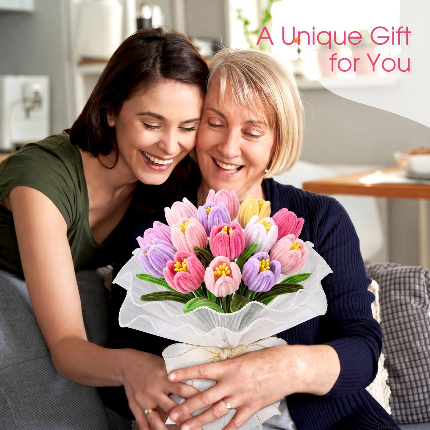 Chicplaid 800 Pcs Pipe Cleaners Craft, Tulip Pipe Cleaners Flowers Kit, 8 Colors Chenille Stems with Floral Wires, Gardening Tape, Stamen, Floral Wrapping Paper & Ribbon for Wedding DIY Craft
