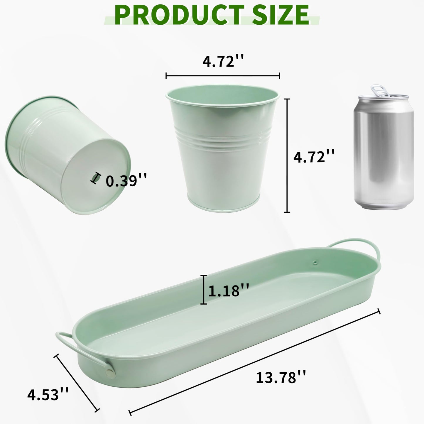 SORANGEUN Metal Herb Garden Planter Set with Tray, 3-Pack Green Zinc-Coated Windowsill Plant Pots with Drainage Holes & Handles for Indoor Outdoor Kitchen Garden