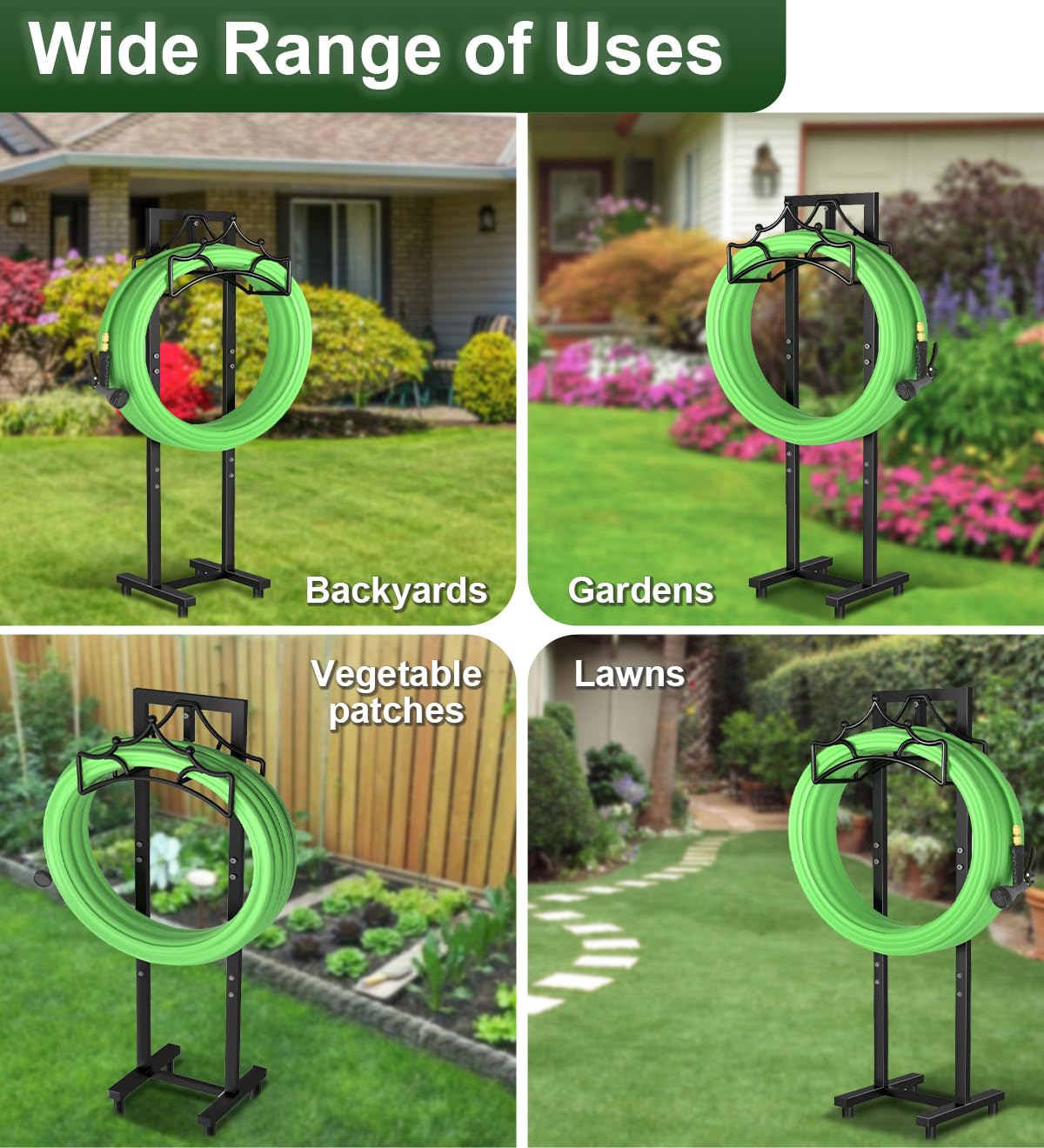 Garbuildman Garden Hose Holder with 4 Spikes, Freestanding Metal Hose Stand for Outdoor Garden, Detachable Hose Storage Rack for Lawn & Yard, Crown Black