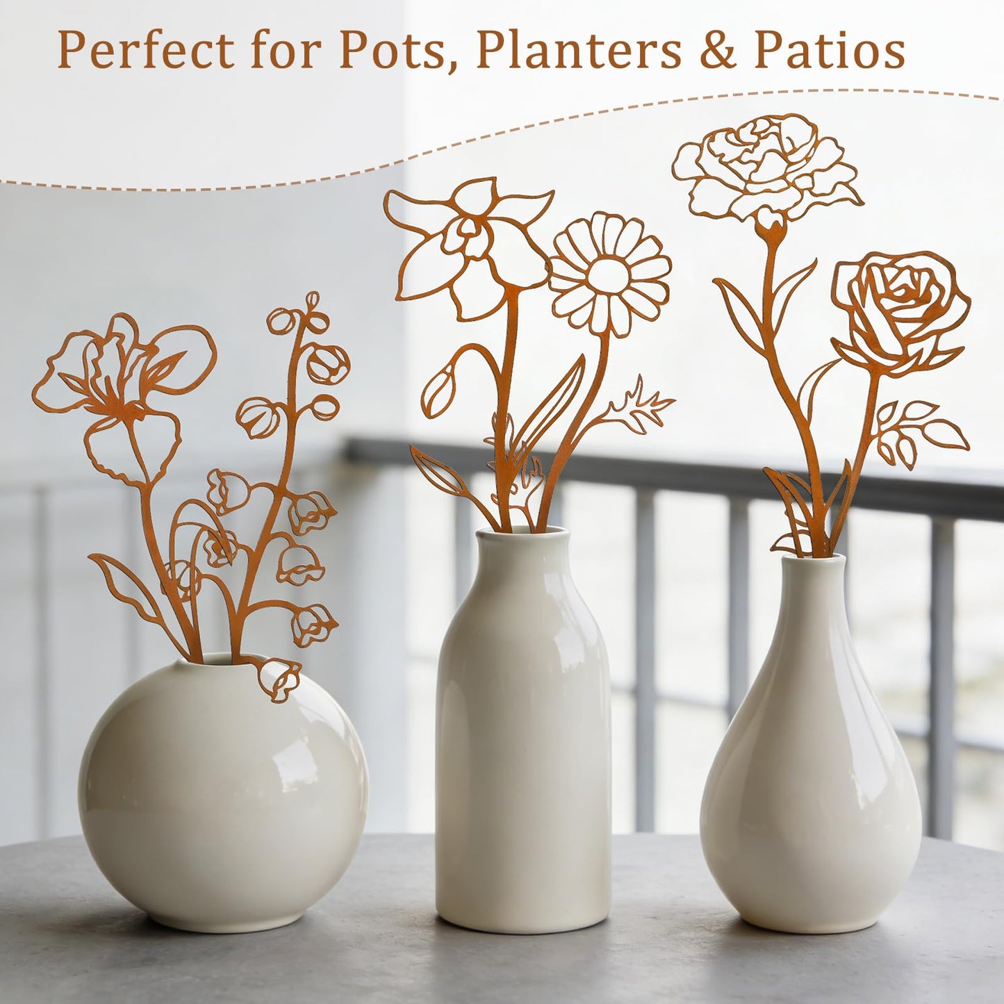 JULEASEL Rusty Metal Flowers for Outside, 6 PCS Decorative Garden Stakes, Metal Yard Art Outdoor Flower Bed Decor, Garden Stakes Decorative for Lawn, Pots, Walkway