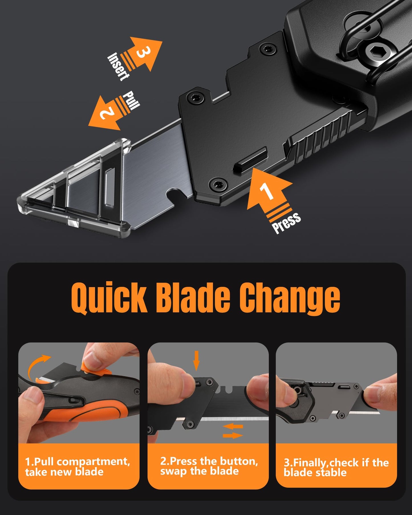 VOTREK 4-in-1 Multitool Folding Utility Knife Box Cutter, Pocket Knives with Belt Clip, Quick-Change Razor Knife with Blade Storage, Navajas para Trabajo,Fathers Day Dad Gifts, Extra 10 SK5 Blades