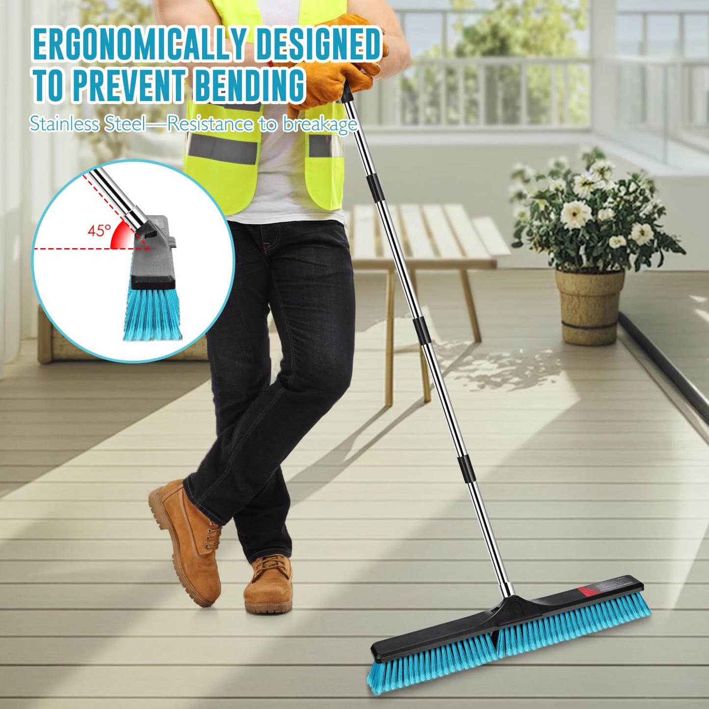 24" Push Broom Outdoor Heavy Duty, Commercial Push Broom for Cleaning with 55" Long Handle and Stiff Bristles, Large Shop Broom for Driveway Garage Yard Patio Warehouse Concrete Floor Cleaning