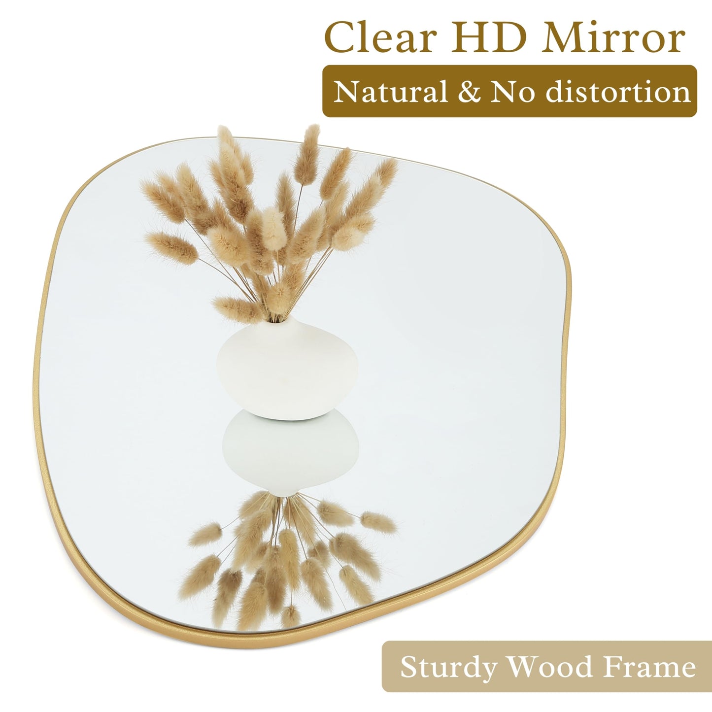 PERFNIQUE Irregular Wall Mirror Asymmetrical Mirror, 32''x24'' Gold Mirror for Bathroom Bedroom Living Room Entryway, Decorative Modern Boho Decor, Wall Mouted(Gold, 32''x24'')