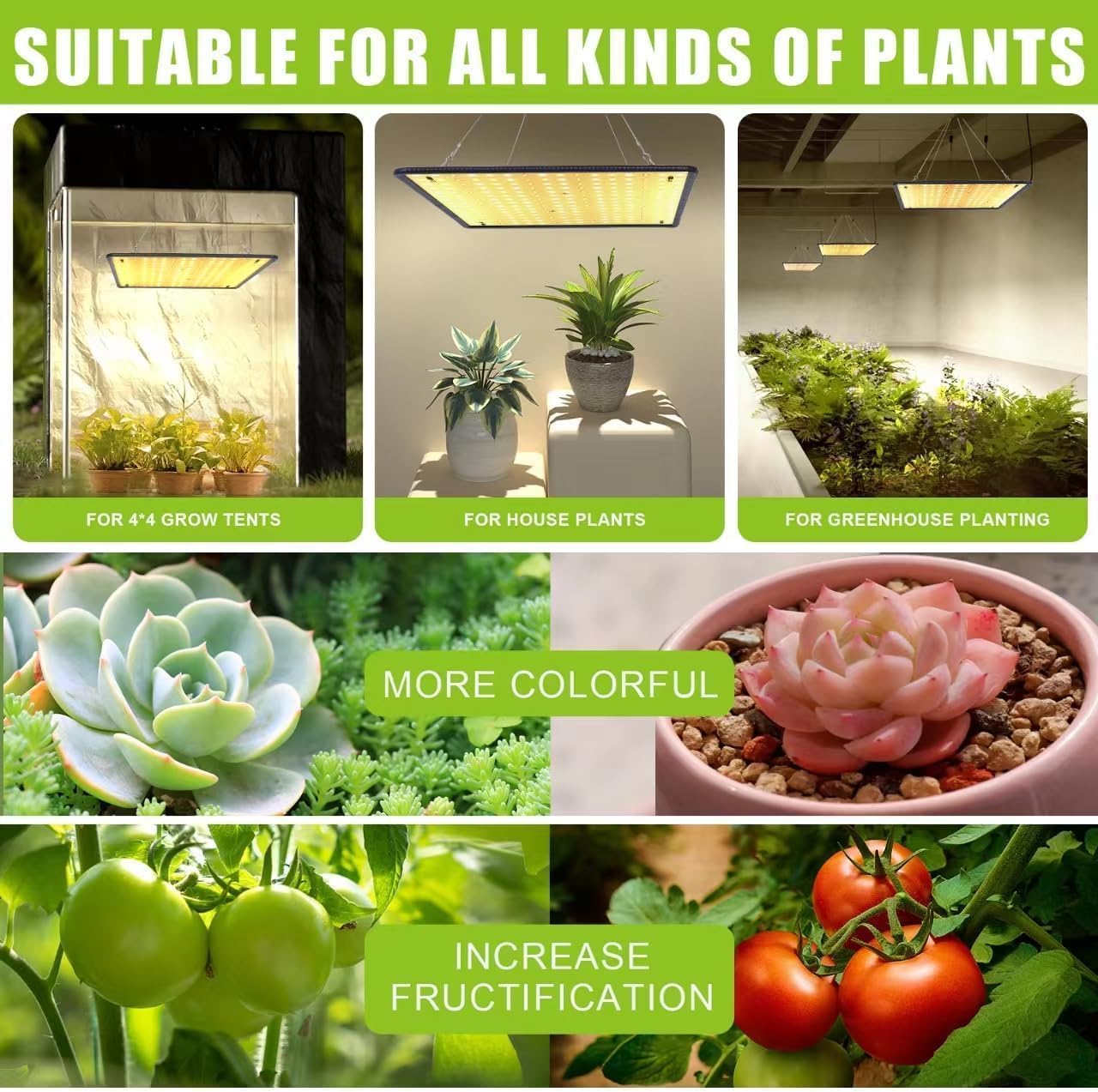 Full Spectrum LED Grow Light for Indoor Plants with UV&IR, Sunlight Simulating Plant Hanging Grow Light for Seedlings, Vegetables, Peppers (60W Actual Power)