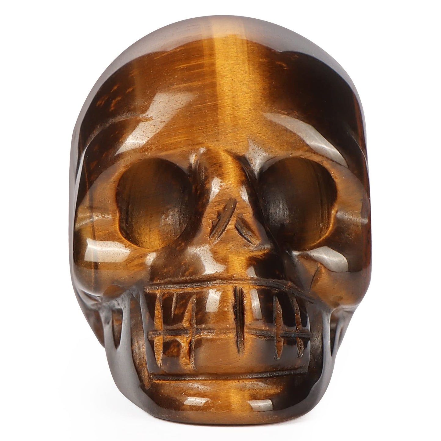 Artistone 2.0" Tiger Eye Crystal Skull Head Statue,Hand Carved Gemstone Human Reiki Skull Figurine Sculpture Crystal and Healing Stones for Home,Office Halloween Decor