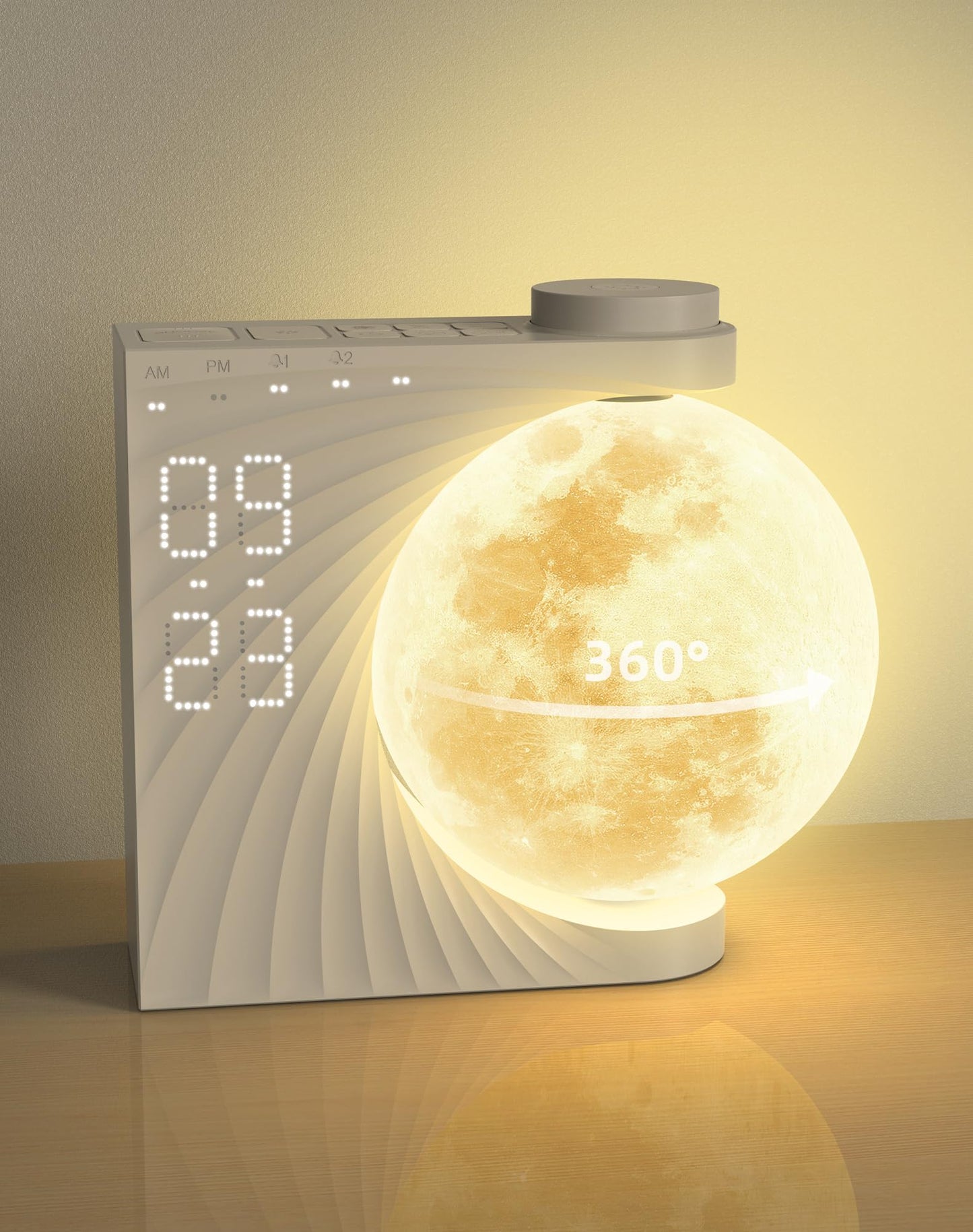 INSSISAIN Sunrise Alarm Clock for Bedrooms - Auto-Rotating Moon Lamp with Wake-Up Light & Night Light, 10 Nature Sounds, Dual Alarms for Heavy Sleepers, 30/60/90 Timer & Snooze