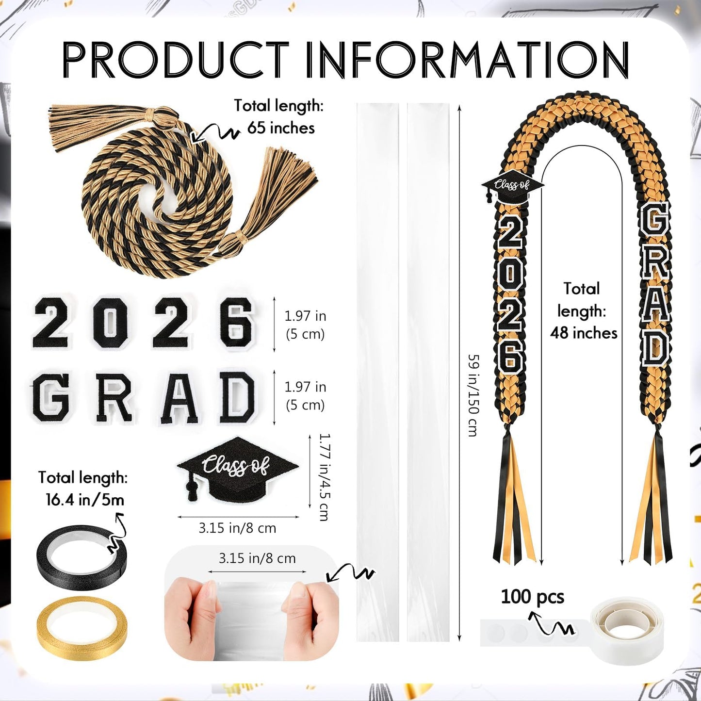 YLOLUL 16 Pcs Graduation Leis 2026 Graduation Candy Lei Kit with Honor Cord Class of 2026 Graduation Ribbon Money Lays Necklace Graduation Gift Party Accessories for Women Men