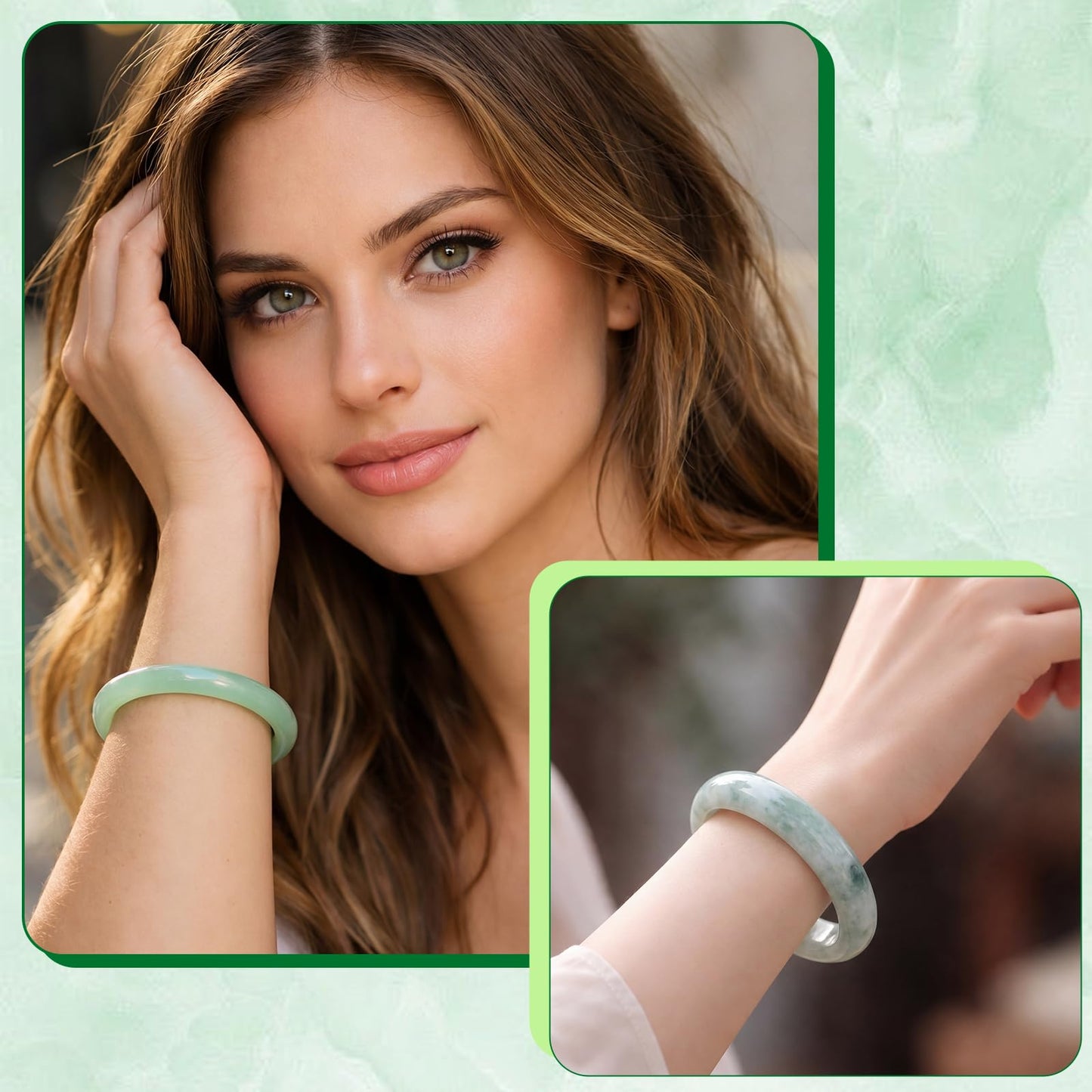 Landical 4 Pcs Jade Bracelet for Women Good Luck Wealth Green Aventurine Healing Bracelet for Mother Grandma Spiritual Gift (Bangle Style)