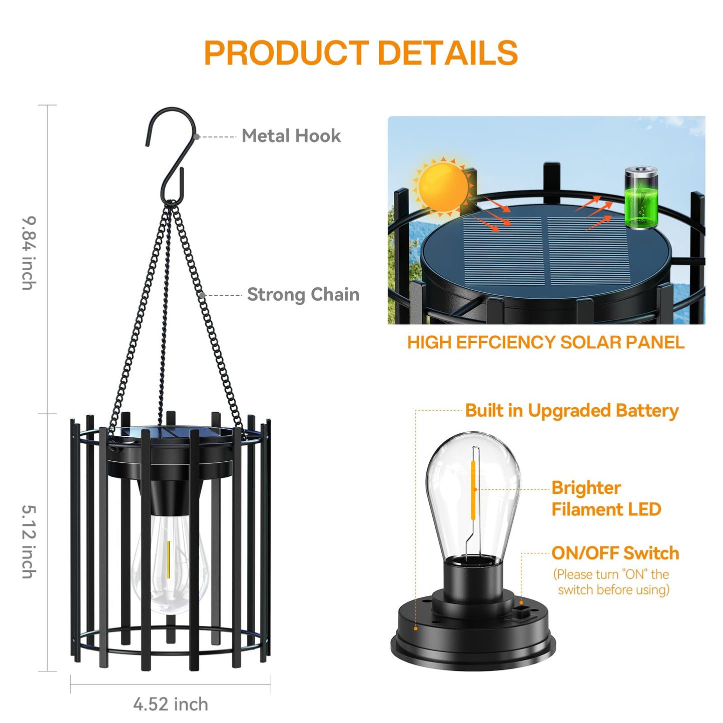 KOOPER Solar Lanterns Outdoor Waterproof, 4 Pack Upgraded Bright Hanging Solar Lights Outdoor Lanterns Decorative, Auto ON/Off Metal Hanging Lantern Lights for Pathway Yard Patio Garden Decor