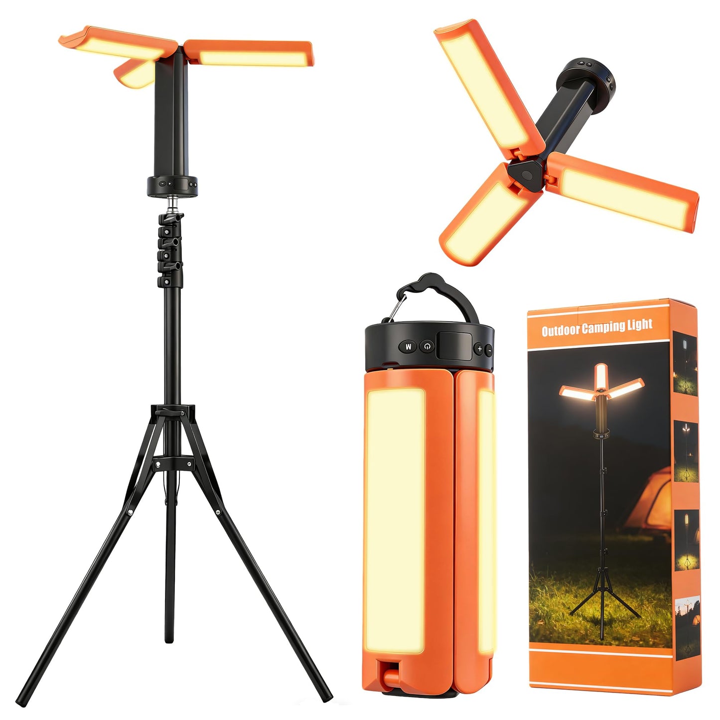 SakerNeo 15600mAh Rechargeable Camping Light with Stand, Work Light with 3 LED Lamp Heads,5 Brightness Levels,2200 Lumens Dimmable Camping Lantern with Magnetic Base