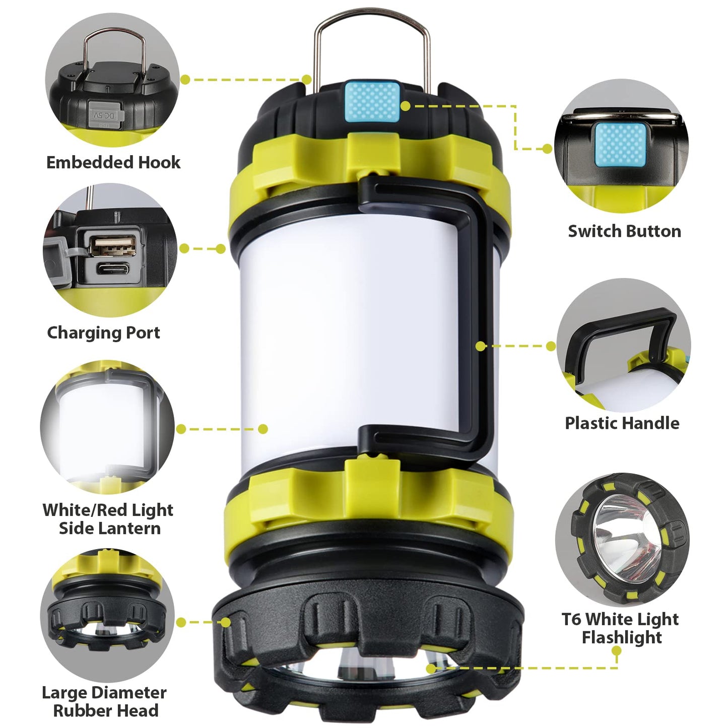 BOBKID 2 Pack Camping Lantern, Outdoor LED Camping Light, Rechargeable Flashlights with 1000LM, 6 Modes, IPX5 Waterproof Portable Emergency Camp Light for Hurricane Survival - Green