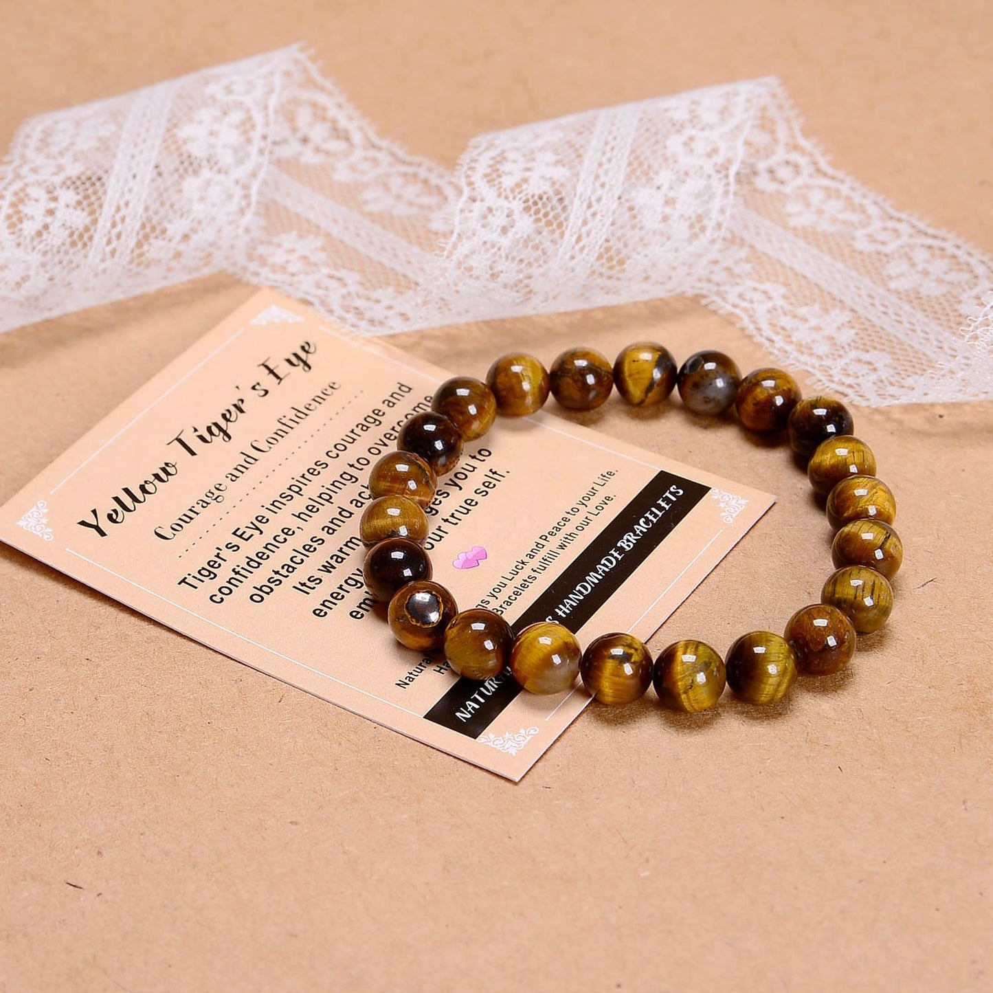 AD Beads Handmade Gemstone Stretch Elastic Bracelet Crystal Healing Reiki Nature's Beauty and Spiritual Essence Unisex (10mm, Yellow Tiger's Eye)