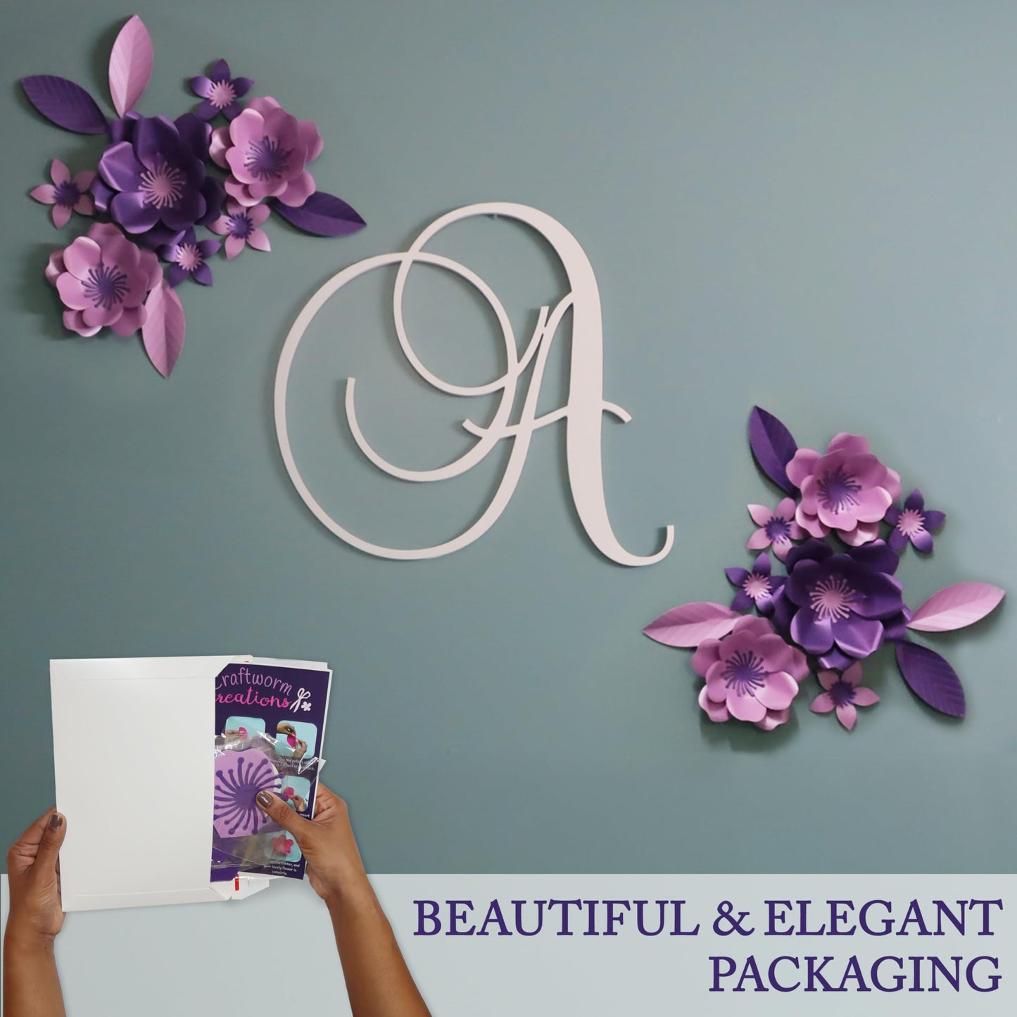 Craftworm Creations Giant Paper Flower DIY Kit – Purple & Lavender – 11-Piece Pre-Cut Set with 10", 6" & 4" Flowers – Easy 15-Min Assembly – Girls Room, Graduation, Baby Shower & Party Backdrop Decor