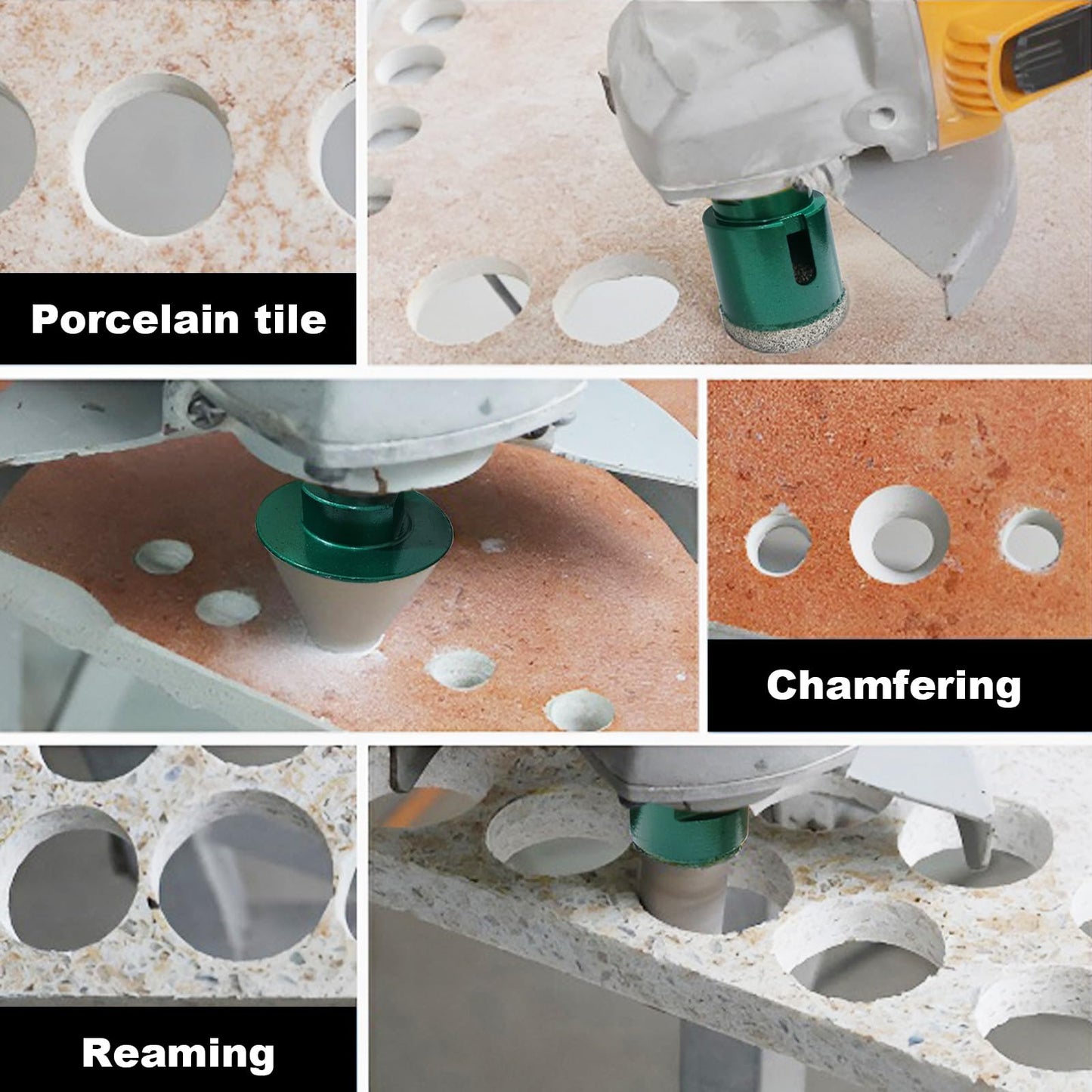 14PCS Diamond Core Drill Bits Set,6/6/8/19/25/35/51/75/100mm Tile Hole Saw+20mm Finger Bit+50mm Chamfer Bit+Hex Adapter for Porcelain Tile Ceramic Marble Granite