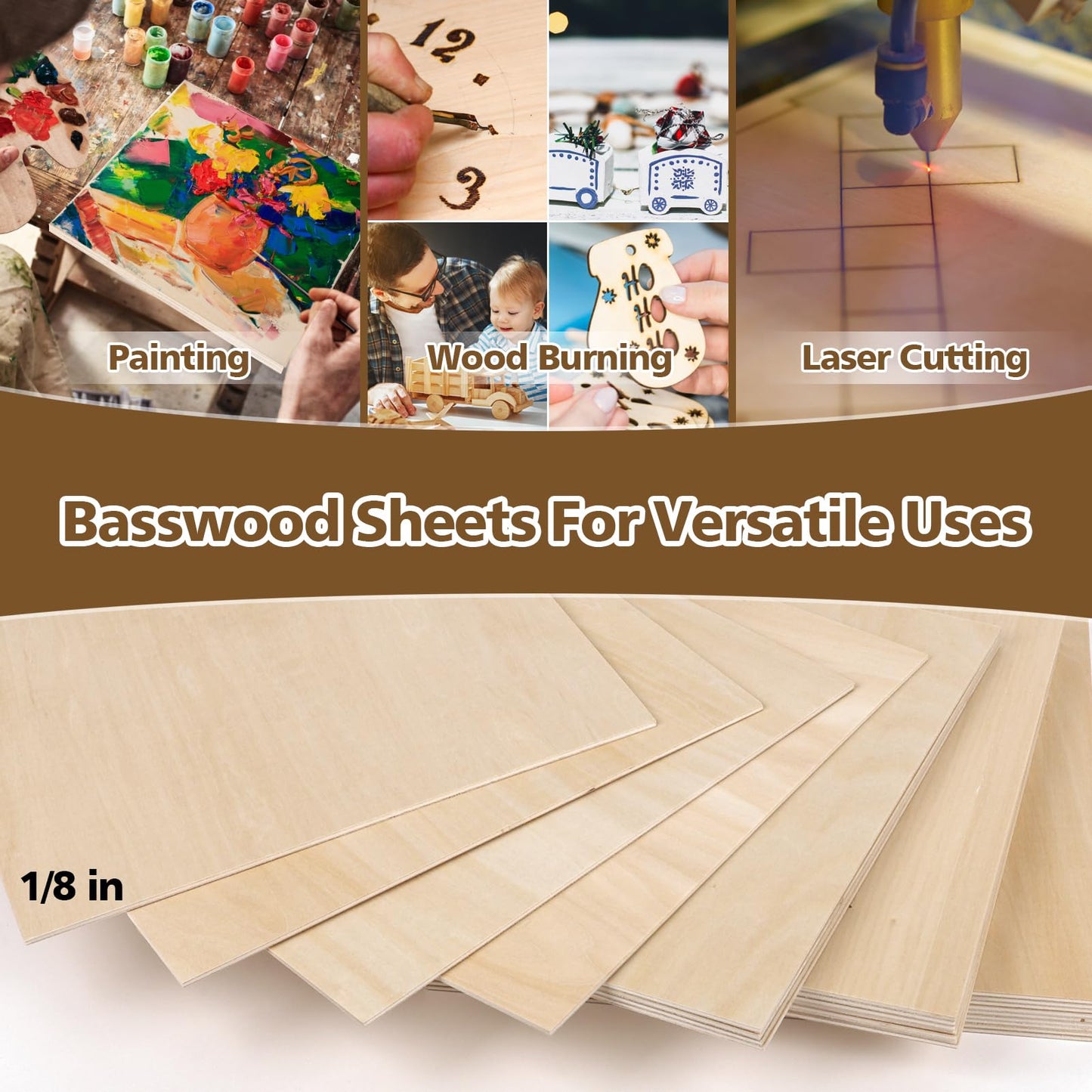 Adrattnay 36Pack Basswood Sheets 3mm - 1/8 x 12 x 12 Inch Unfinished Basswood Plywood for Laser Cutting, Engraving, Wood Burning, DIY Crafts, Architectural Models & Painting