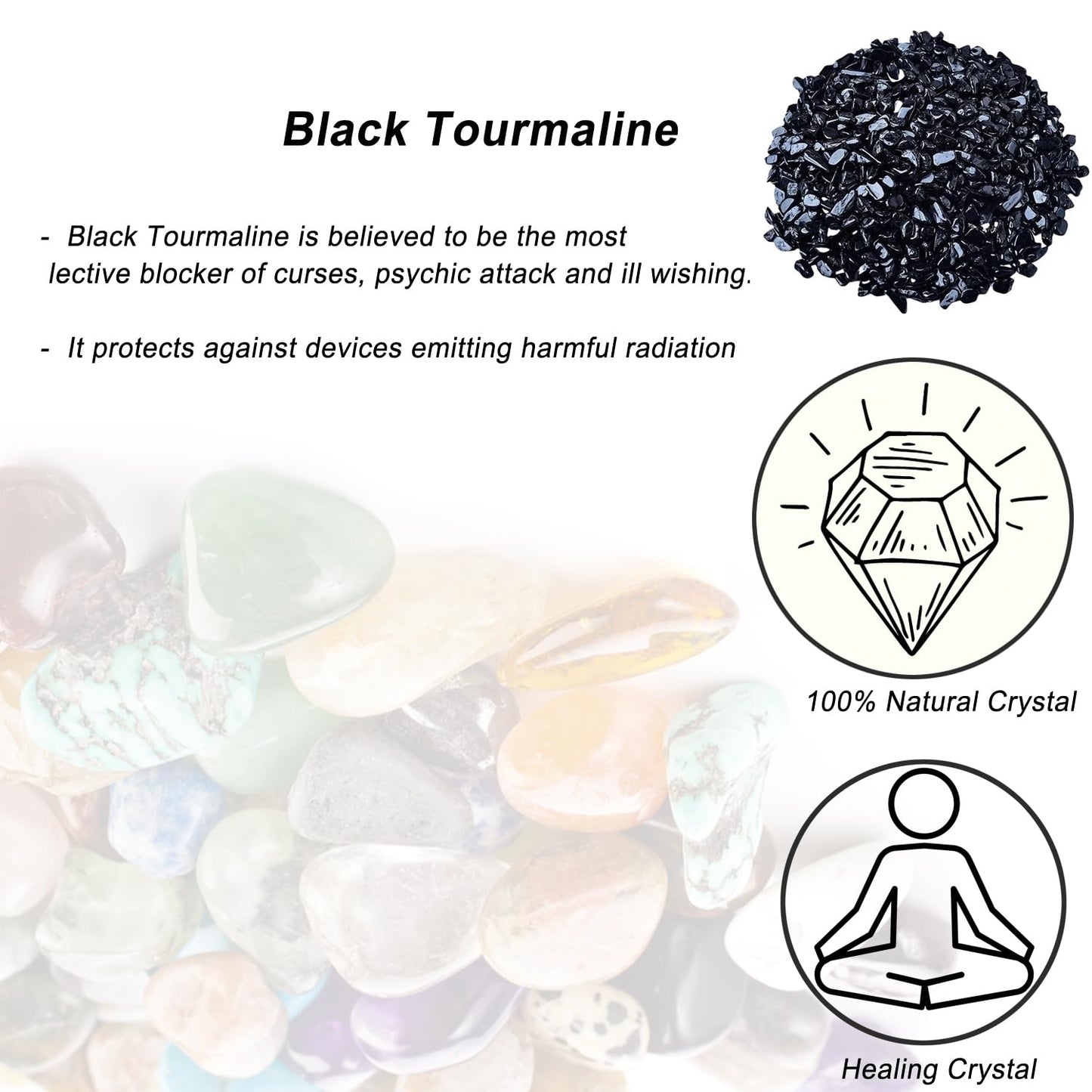 Erliway 100g Natural Black Tourmaline Tumbled Chips Stones,7-9mm Polished Healing Crystal Chips, Irregular Shaped Healing Crushed Crystal Stone, Healing Reiki Crystal Jewelry Making Home Decor