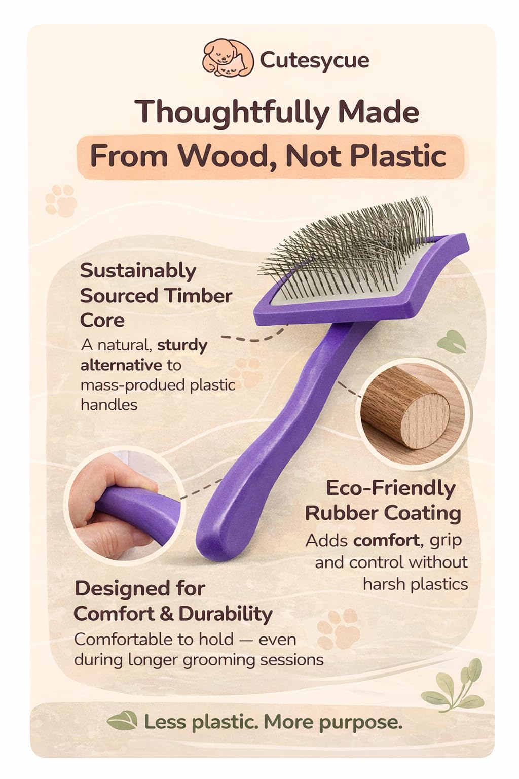 Dog Slicker Brush for Large Dogs – Gentle Long Bent Pins for Goldendoodles, Labradoodles & Poodles – Removes Tangles, Knots & Mats – Eco-Friendly Handmade Wood Brush, Groomer-Recommended Comfort Grip