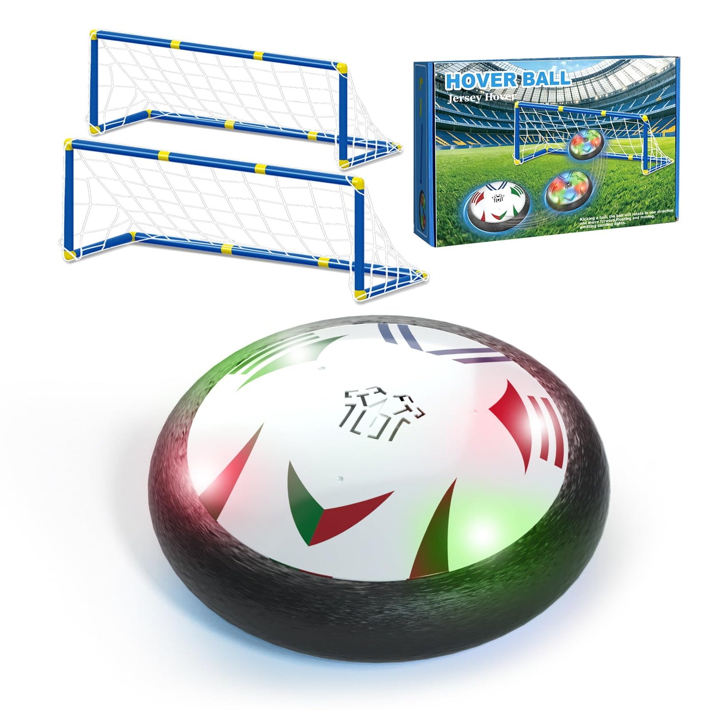 BIGSENYAO Hover Soccer Ball Toys with Rechargeable Batteries & Two Football Goal Sets, Kids Air Floating Soccer Toy with Foam Bumper & LED Lights, Birthday, Cool Indoor Games for Boy & Girl