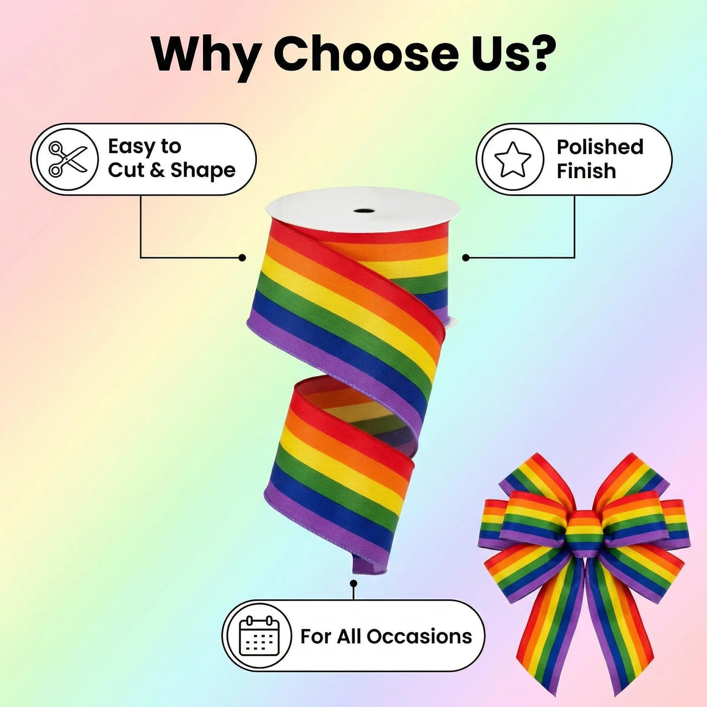 Rainbow Burlap Wired Ribbon for LGBTQ+ Pride Month - Fabric Ribbon Strips for Lesbian Gay Bisexual Transgender Celebrations - Gift Wrapping, Home Party, Crafts Decoration Supplies - 10 Yards (Rainbow)