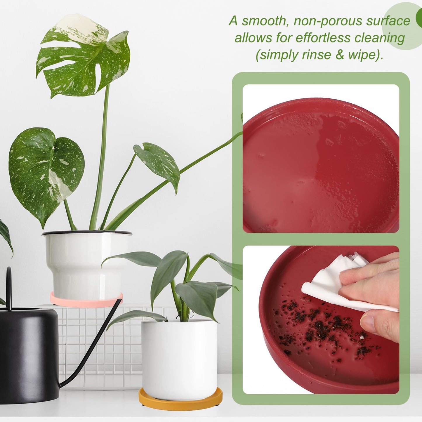 YELARXI 6.7 Inch Ceramic Plant Saucers, Round Flower Planter Water Trays Ceramic Plant Saucer Pot Tray -Fitting for (Outdoor/Indoors/Garden/Planting/Water/Flower/Coffee) Dark Gray