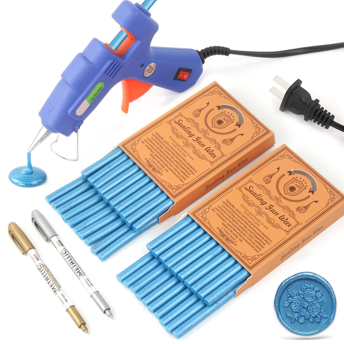 Wax Seal Kits, Wasole 40Pcs Blue Sea Sealing Wax Sticks with Glue Gun + 2Pcs Wax Seal Pens for Wax Seal Stamp, Great for Wedding Invitations, Birthday Cards, Envelopes, Gift Wrapping