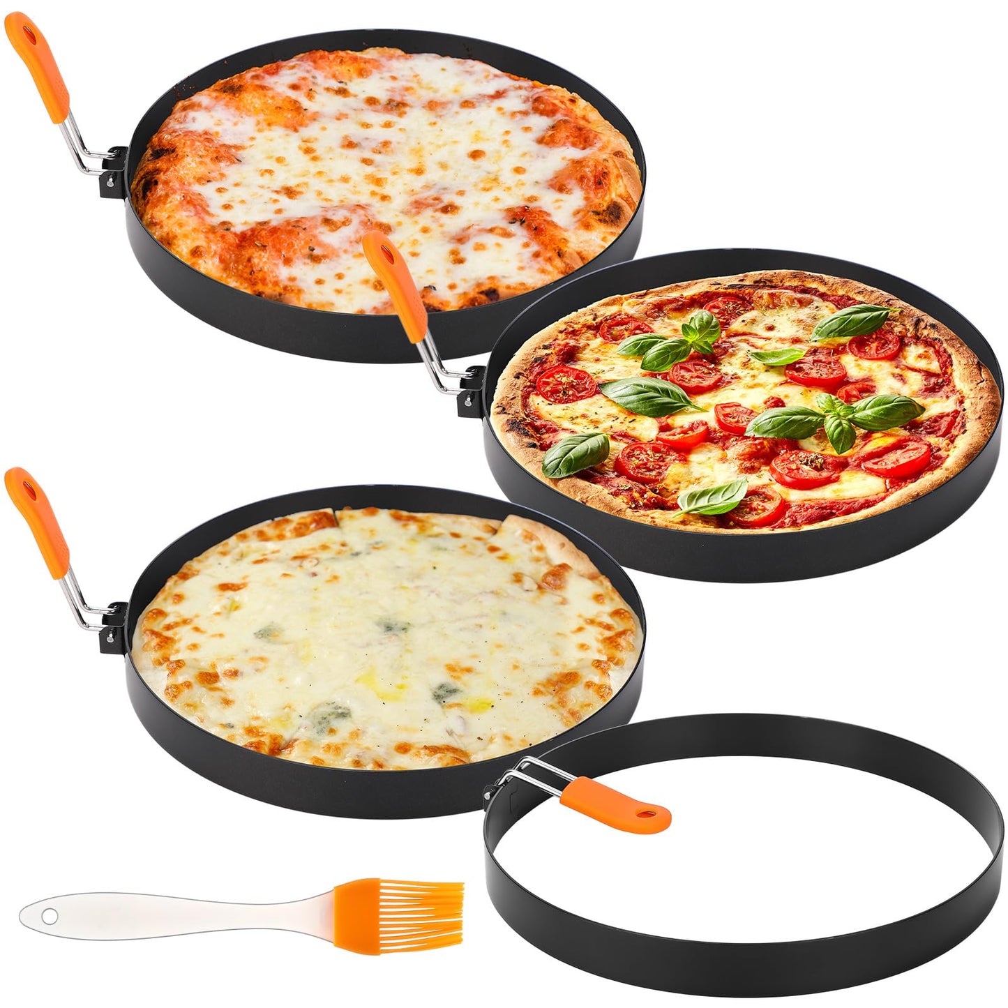 Tioncy 4 Packs Large Omelette Rings for Griddle 8 Inch Stainless Steel Nonstick Pancake Molds Round Omelet Egg Ring Maker with Silicone Handle Grill and Oil Brush for Frying Egg Omelette Muffins