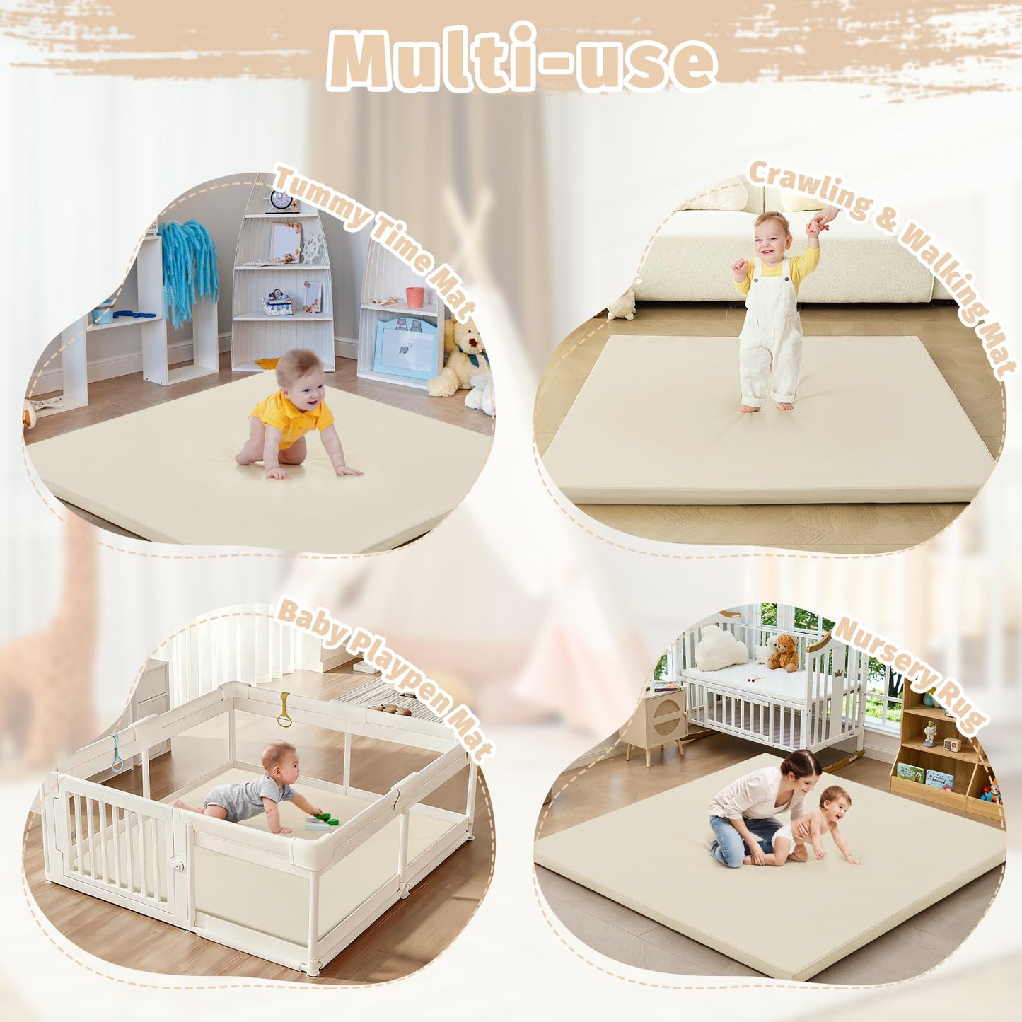 ILPEOD Waterproof Baby Play Mat for Floor Memory Foam 47 * 47 Cushion Playpen Playmat Tummy Time Crawling Mat Nursery Rug Thick Pad Create Soft & Safe Area for Infants,Toddler,Kids,Beige