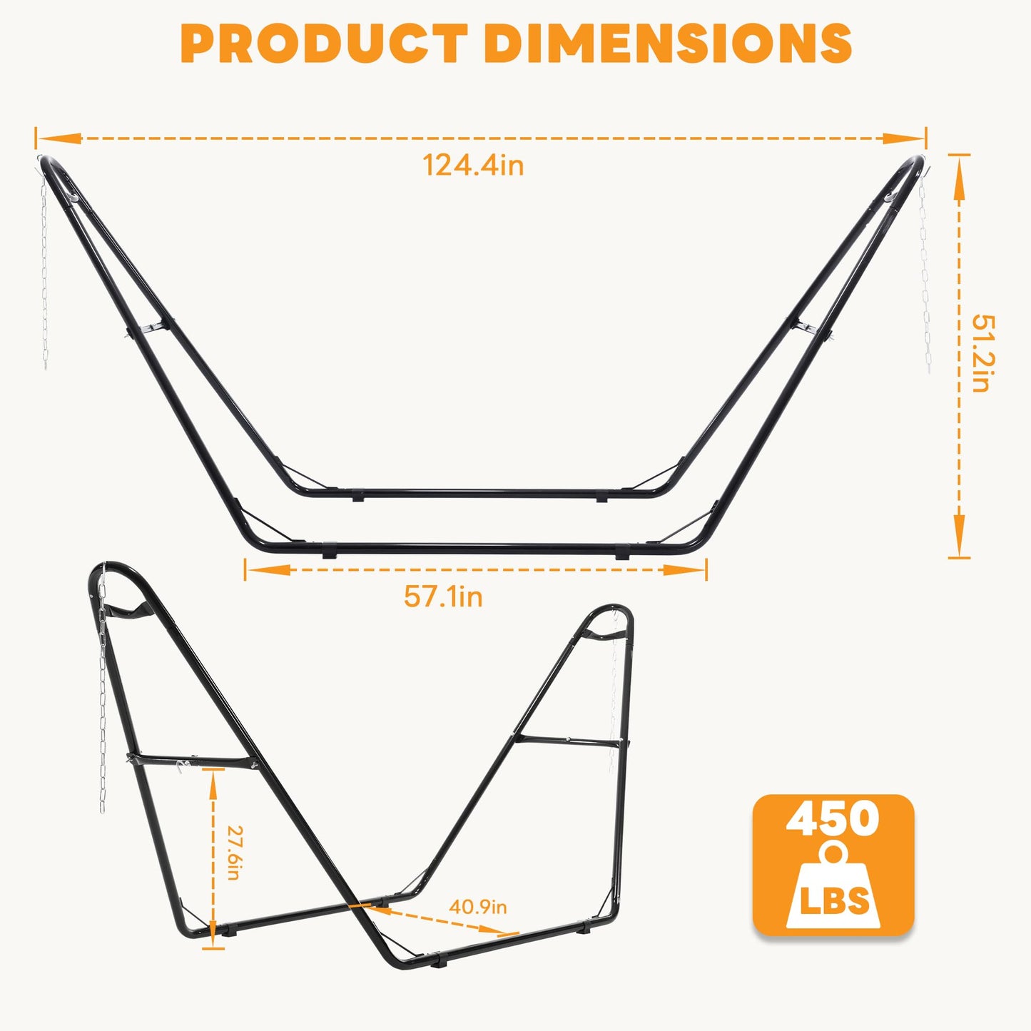 NEWBULIG Double Hammock Stand Only, 450 Pound Capacity, Fits 9 to 14 Feet Hammocks, Heavy Duty Hammock Stand for Outside for Garden Backyard Patio Pool Beach with Carrying Case