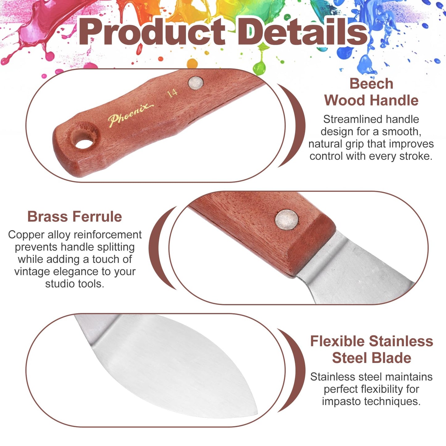 MECCANIXITY Pack of 1 Large Palette Knife No.14, 10.6" Long Palette Knives with Stainless Steel Flexible Spatula Pallet Knife and Wood Handle for Scraping, Mixing, Oil Acrylic Painting Canvas