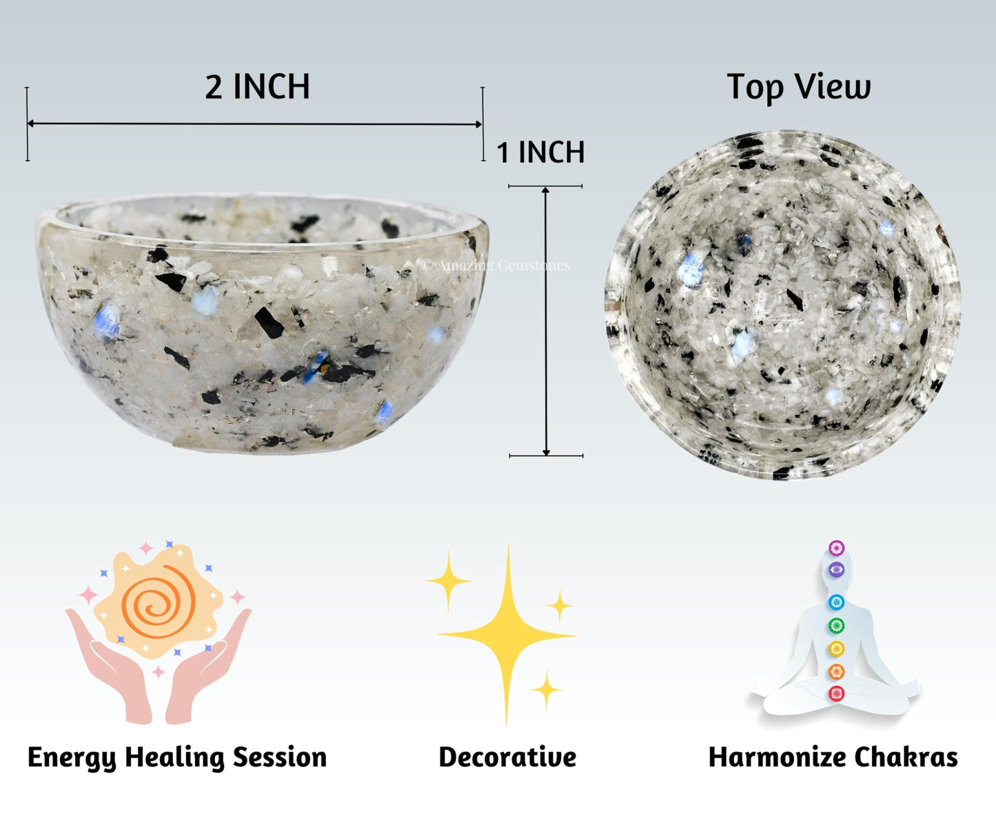 Amazing Gemstone Rainbow Moonstone Orgonite Orgone Crystal Gemstone Bowl - 2" Orgonite Rainbow Moonstone Crystal Bowl for Meditation, Crystals and Healing Stones Gift and Protection