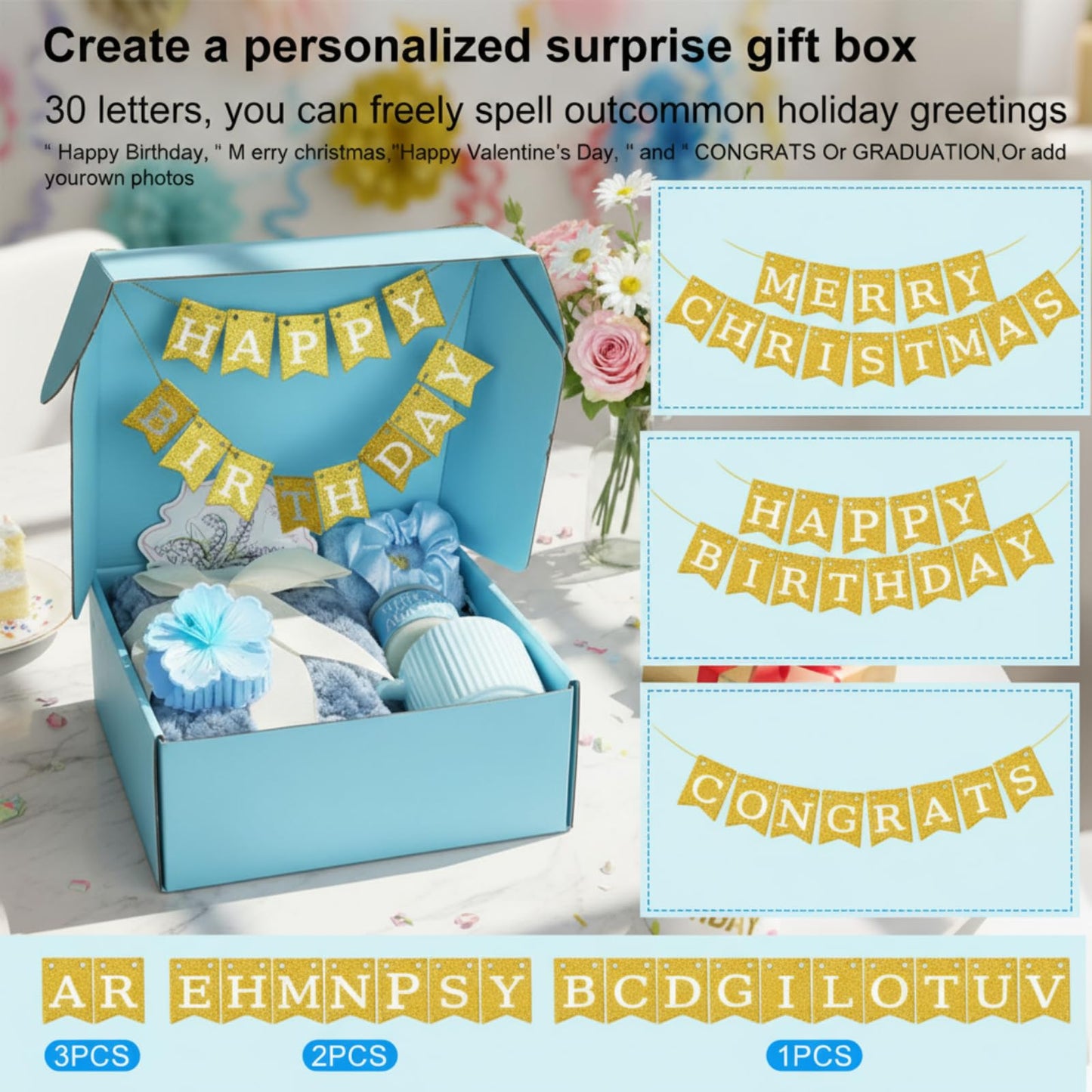 Zopeal Mothers Day Birthday Gifts Baskets for Women with Custom Banner, Care Gifts Get Well Soon Relaxing Spa Package Thank You Box for Her Mom Sister Friend Wife Teacher Coworker(Blue)