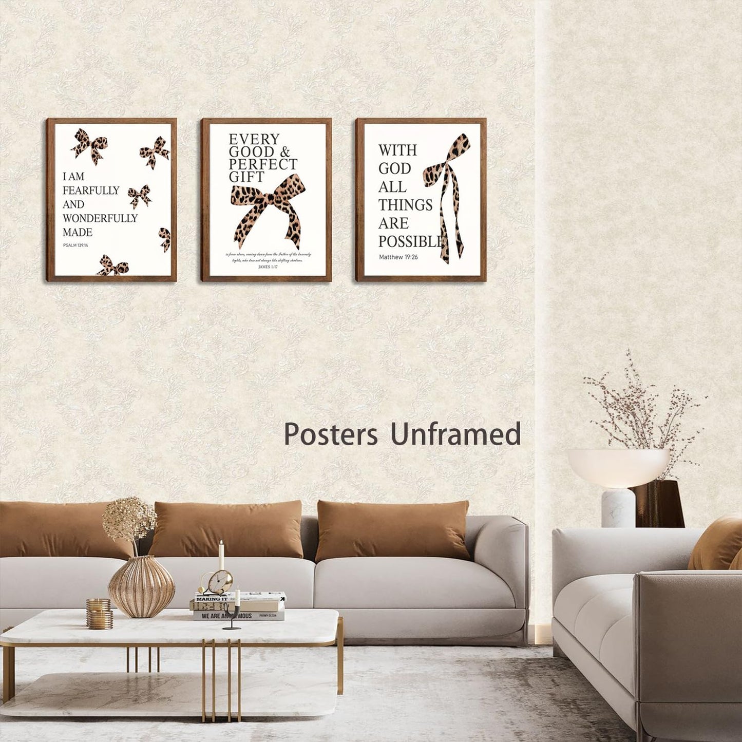 Leopard aesthetic Wall Art Decor Posters Set of 3 , Bow Christian Room Bathroom Bedroom Dorm Wall Art Aesthetic for College Teen Girls Gifts, Bible Verses Bow Wall Decor, 12x16 In Pictures (Unframed)