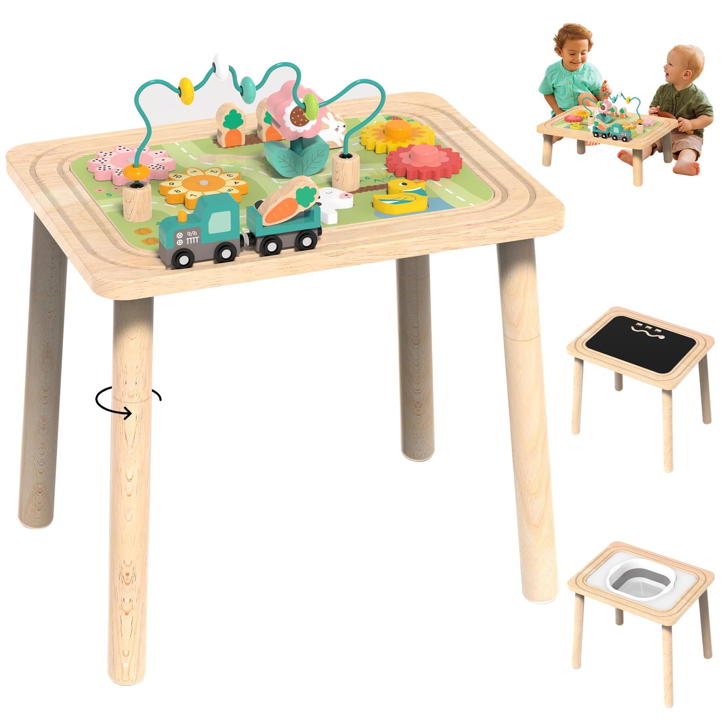 Himold Activity Table for Kids 6-36 Months, 9 in 1 Wooden Montessori Toys with Bead Maze Shape Sorter Train Toy, Baby Sensory Table Toddler Toys 1st Birthday Gifts for Kids