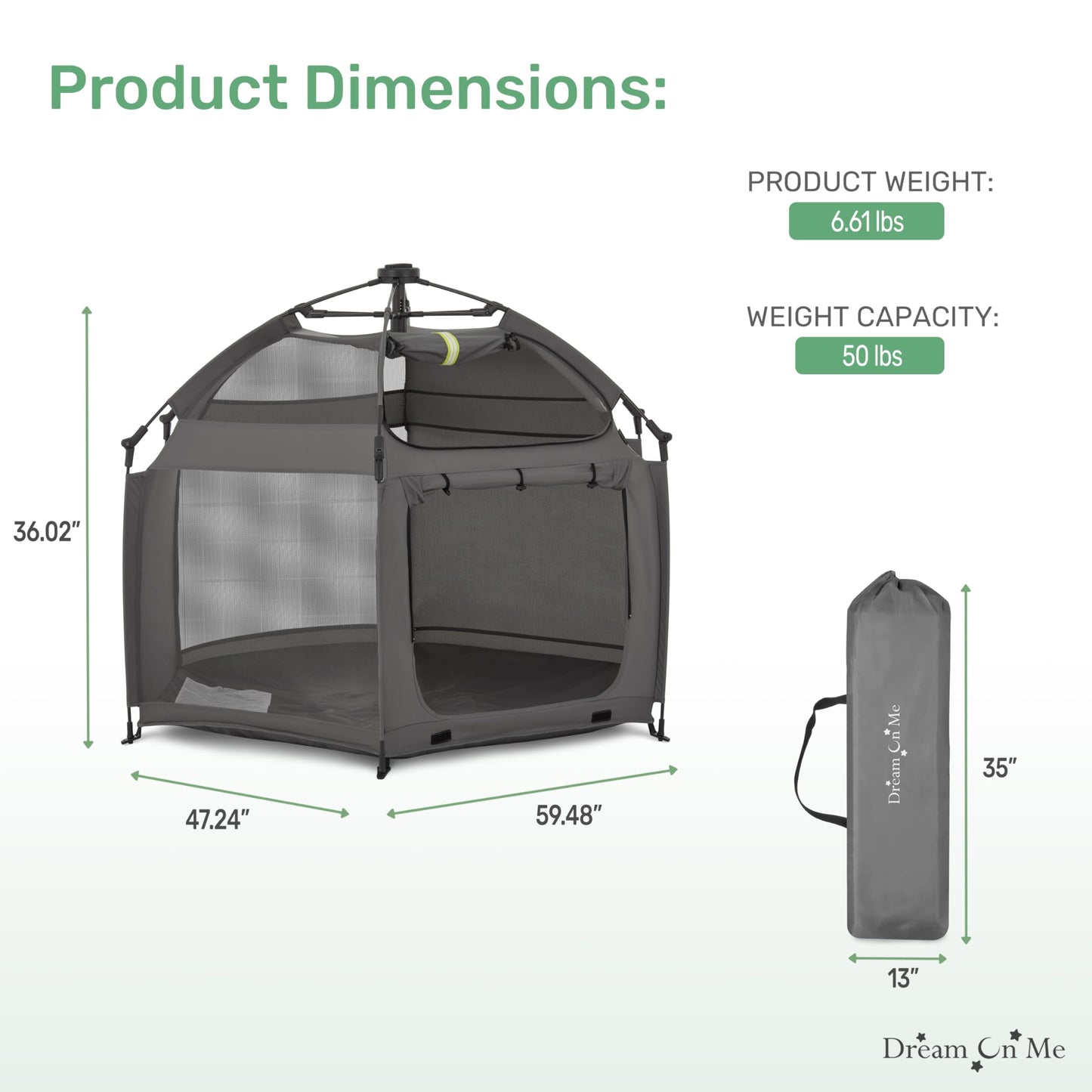 Dream On Me Pop-Up Children Playpen, Instant One-Hand Open & Fold, Breathable Mesh Sides, Zipper Security Gate & Travel Carry Bag, Compact Indoor/Outdoor Baby Play Yard with Canopy - Charcoal
