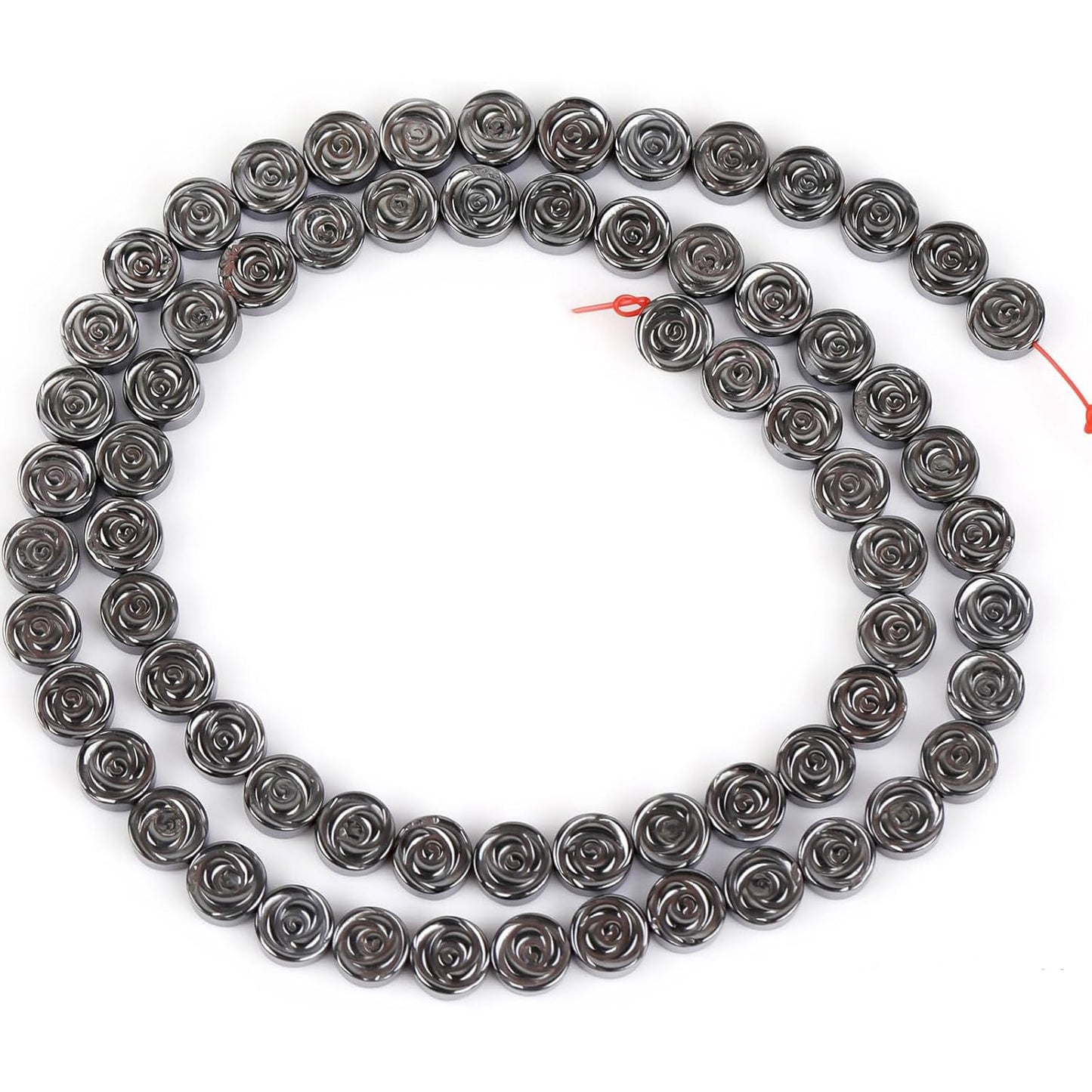 HAAMIIQII 40pcs 10mm Natural Black Hematite Loose Gemstone Beads Rose Flower Shape Spacer Stone Beads for Jewelry Making DIY Bracelets Necklaces Crafting