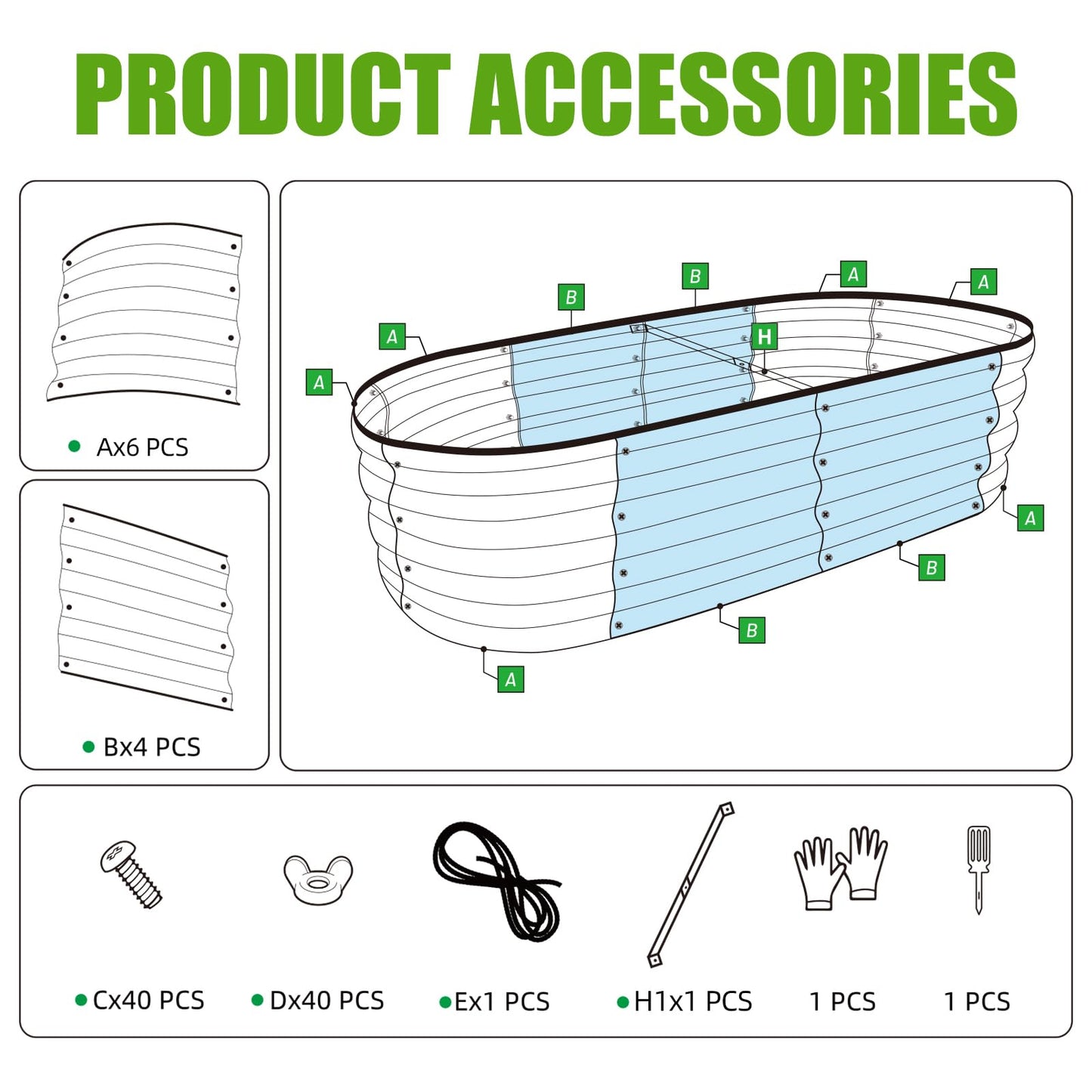 SnugNiture Galvanized Raised Garden Bed Outdoor, 2 Pcs 4x2x1ft Oval Metal Planter Box for Planting Plants Vegetables, Green