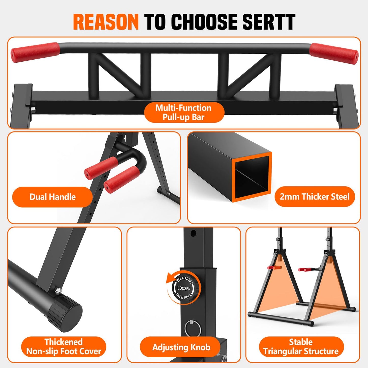 SERTT Foldable Power Tower Pull Up Bar Station, Upgraded Free Standing Pull Up Dip Station, Multi-function Workout Equipment for Home Gym Strength Training, Support 440LBS
