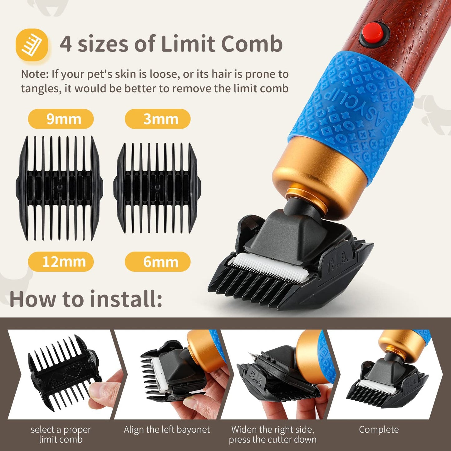 CGOLDENWALL Dog Hair Clipper for Grooming 200W Pet Clipper Kit with Spare Blade, Low Noise&Vibration, Animal Grooming Trimmer for Cat Sheep Dog 110-240V