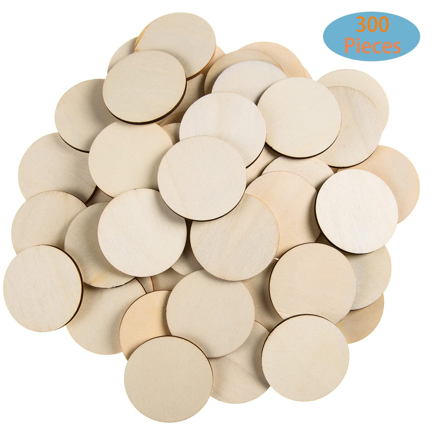 300 Pieces 2 Inch Unfinished Round Wood Slices Rounds Wooden Discs Wood Circles for Crafts Wood Blanks Round Cutouts Ornaments Slices for DIY Art Crafts Christmas Decorations