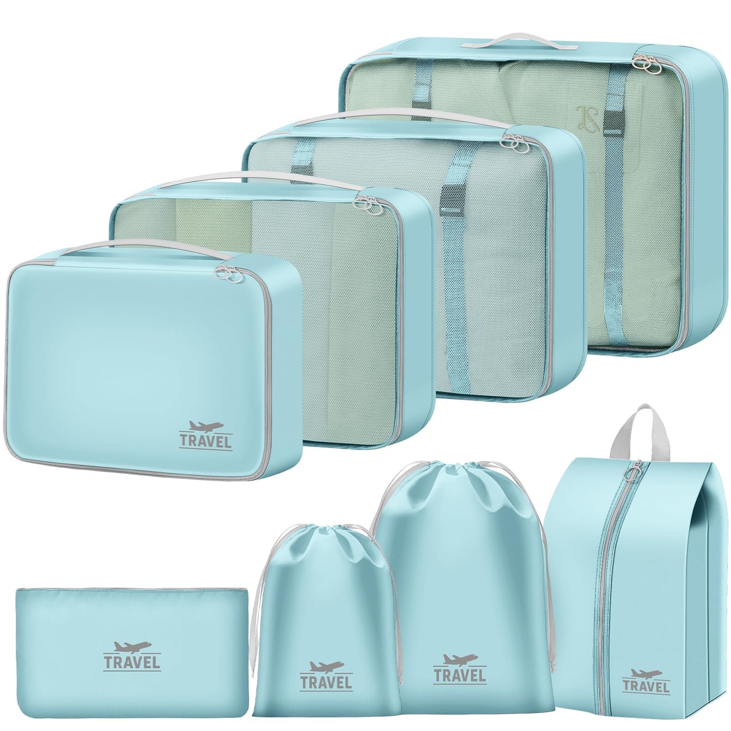 8 Set Packing Cubes for Travel Suitcase Organizer Bags Luggage Packing Cubes Set Travel Essentials Accessories Gifts for Women Blue