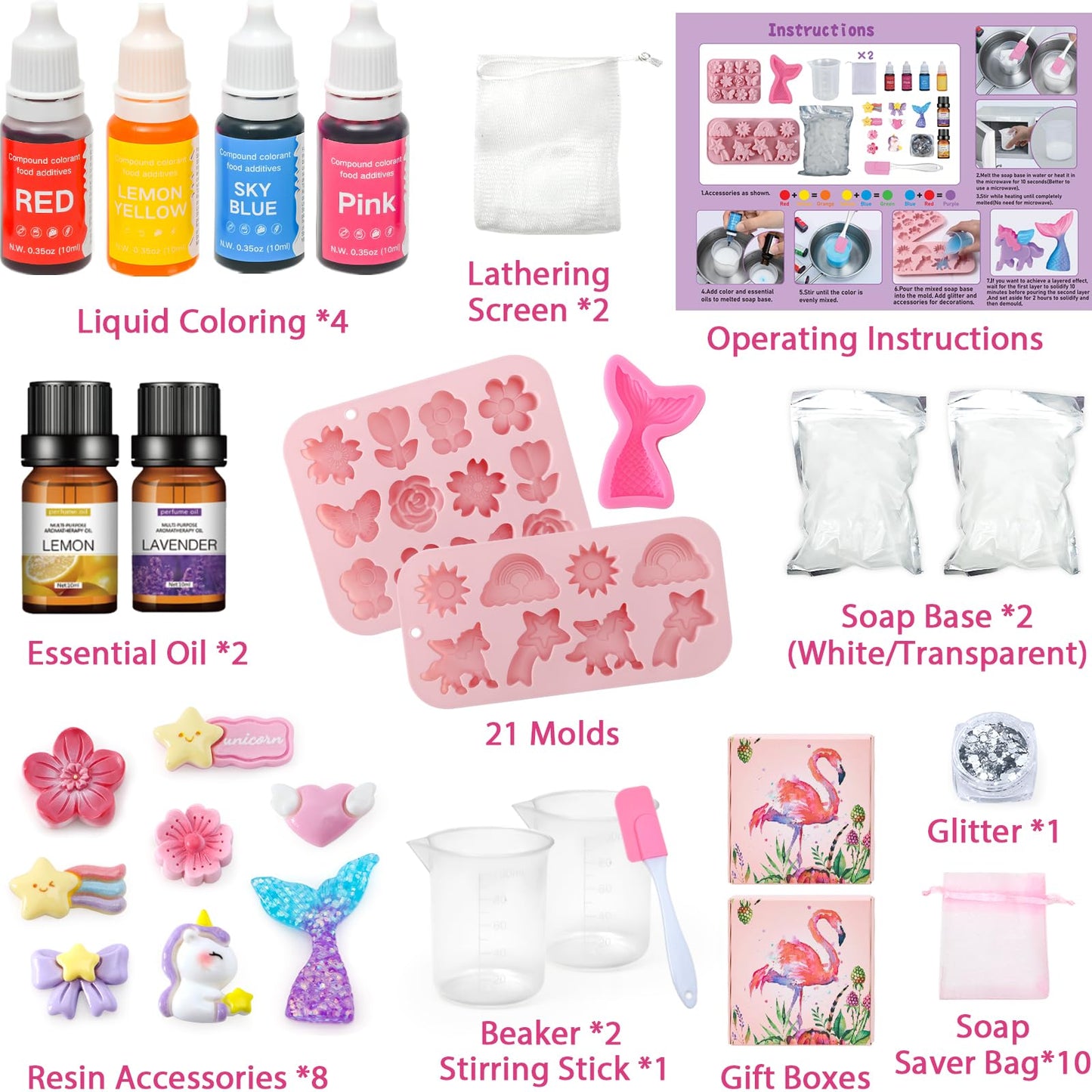 Golray Soap Making Craft Kit for Kids Girl Toys, Make 40 Pcs+ Soap Supplies with Unicorn/Mermaid/Butterfly Model, 2 Essential Oil, DIY Science Art and Craft Kit for Kid Girl Age 5-7 8-12 Year Old Gift