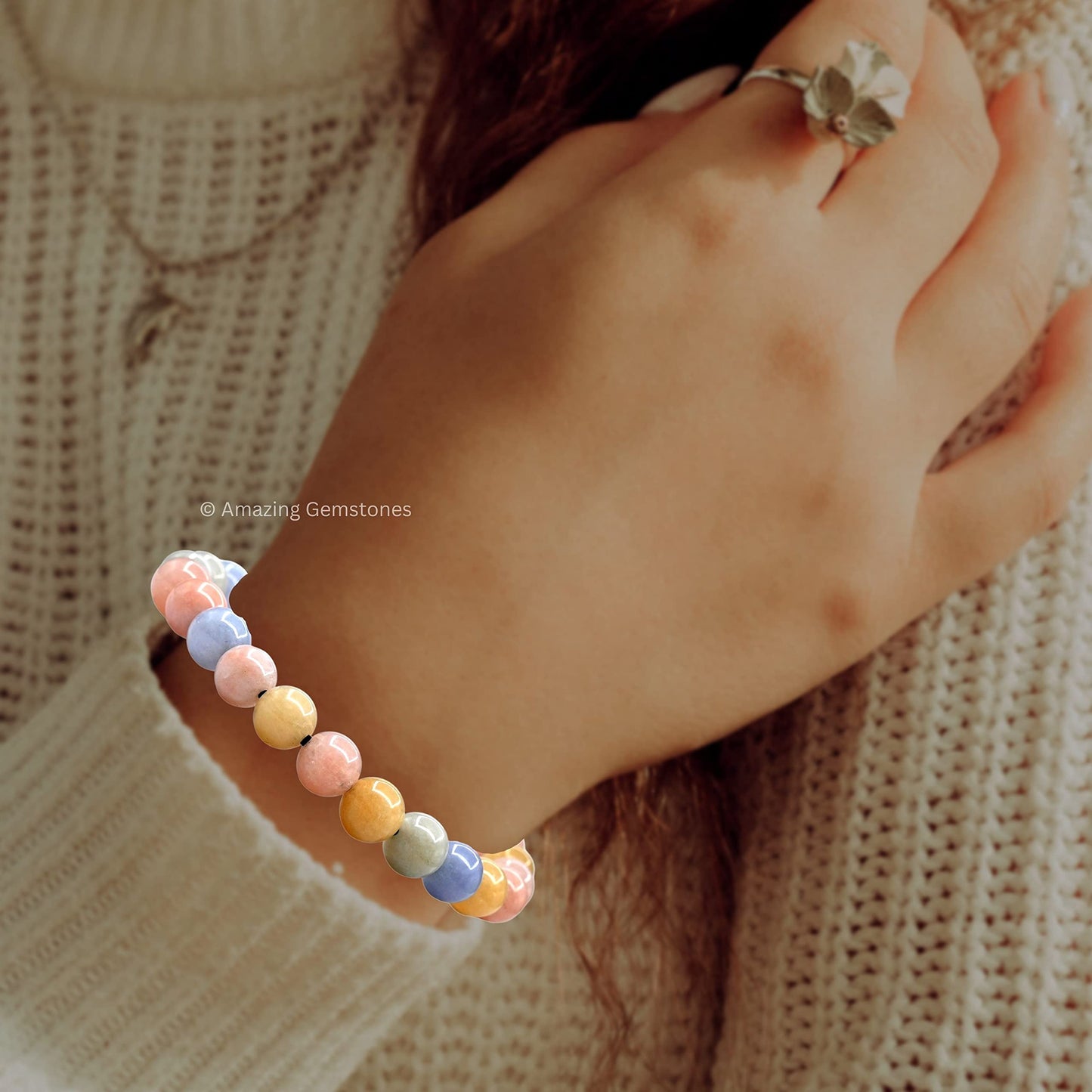 Amazing Gemstone Morganite Bracelet for Women Men's Gifts - Protection Healing Crystal Bracelet - 8mm Gemstones Beaded Adjustable Bracelet Pulseras Para Hombres Mujer Stocking Stuffers